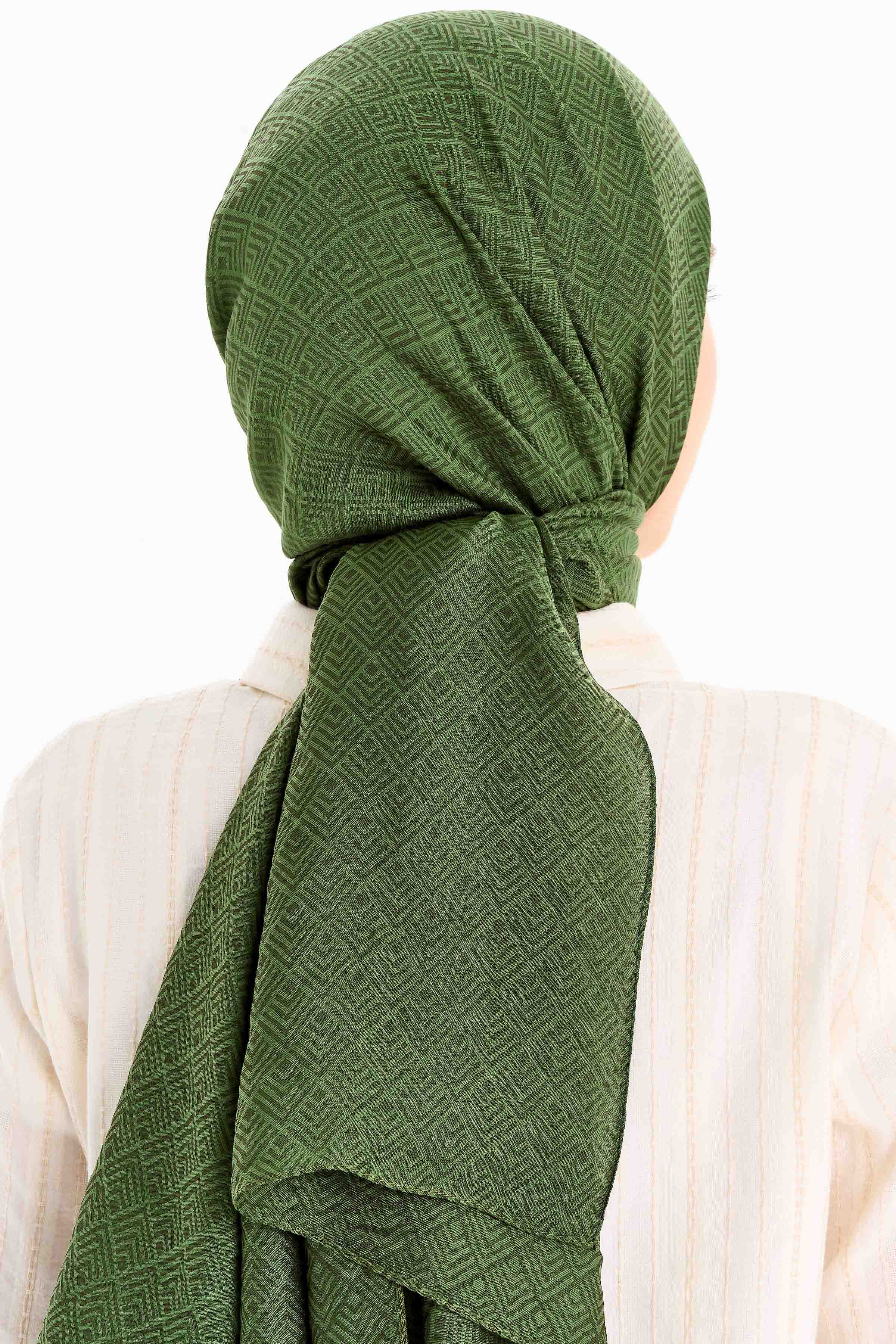 Geometrik Desen Viskon Şal - Haki TUGBA