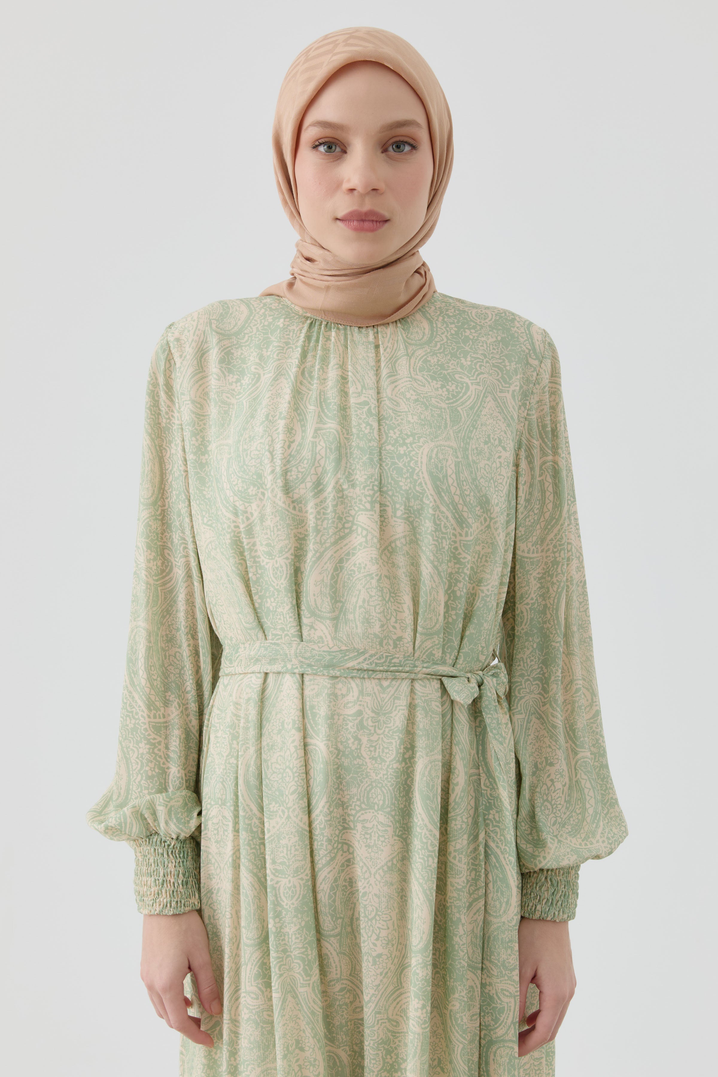 Geometrik Jakar Naia Naturel Eşarp - Fındık TUGBA