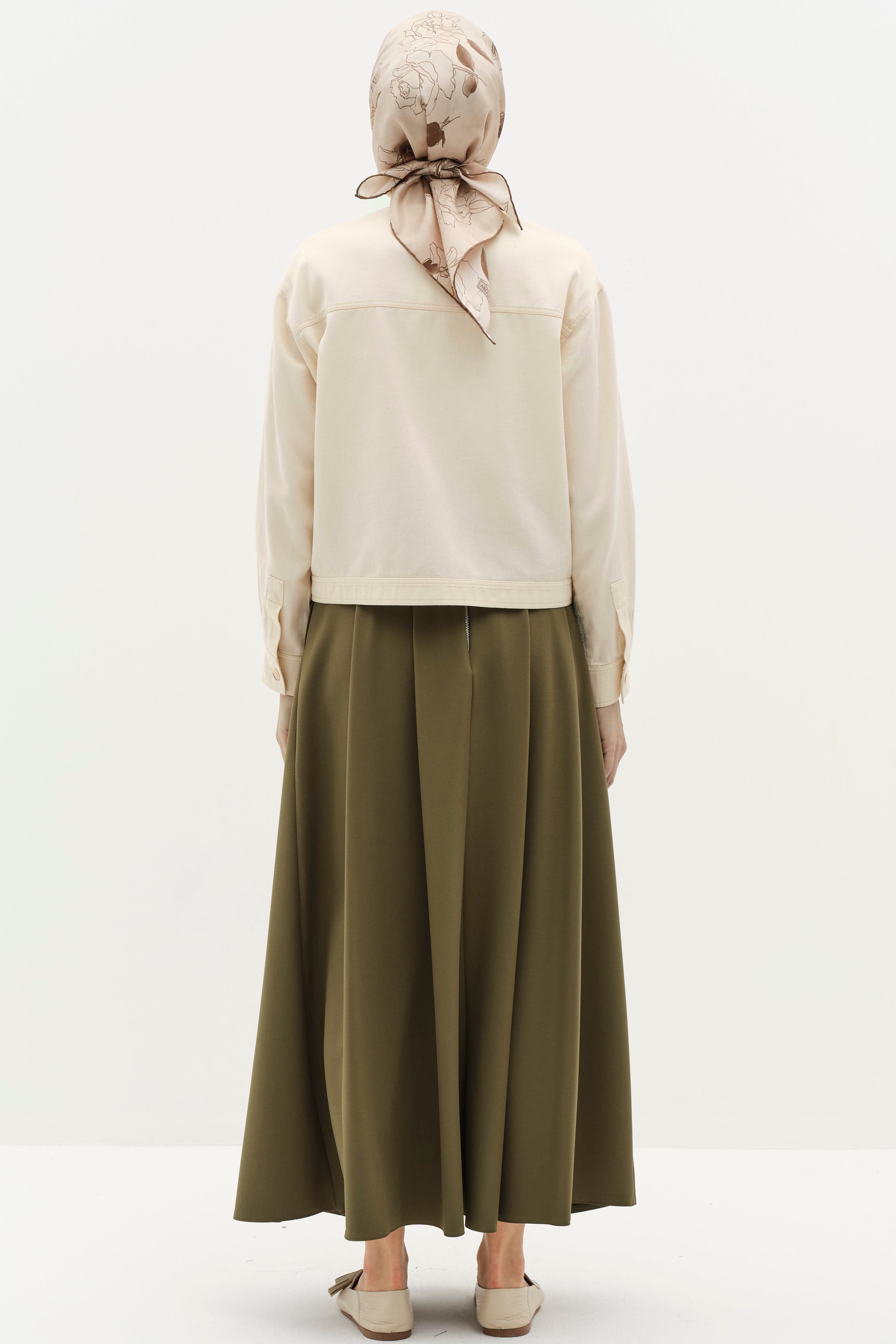 Gizli Cep Detaylı Pileli Etek - Haki TUGBA