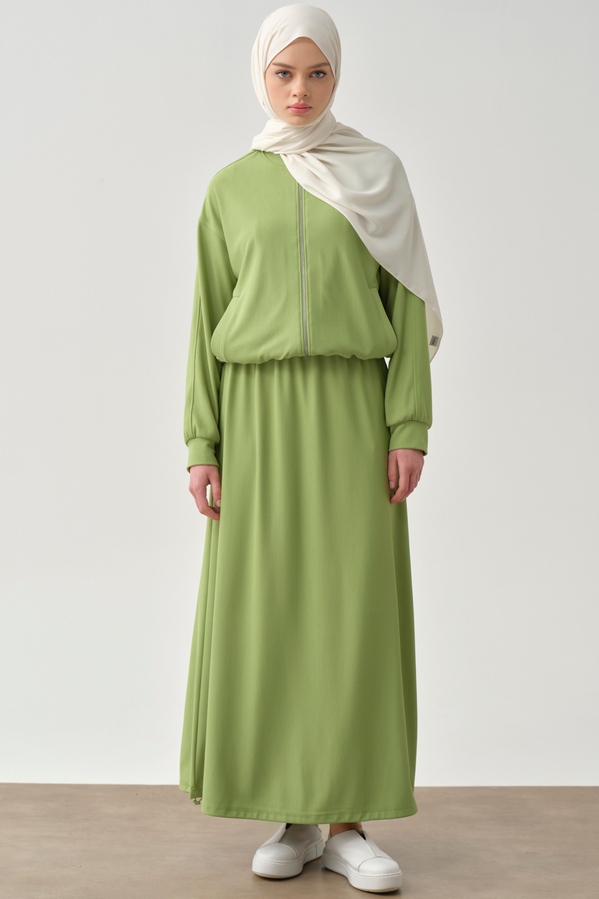 Gizli Cepli Lastikli Örme Etek - Fıstık Yeşili TUGBA