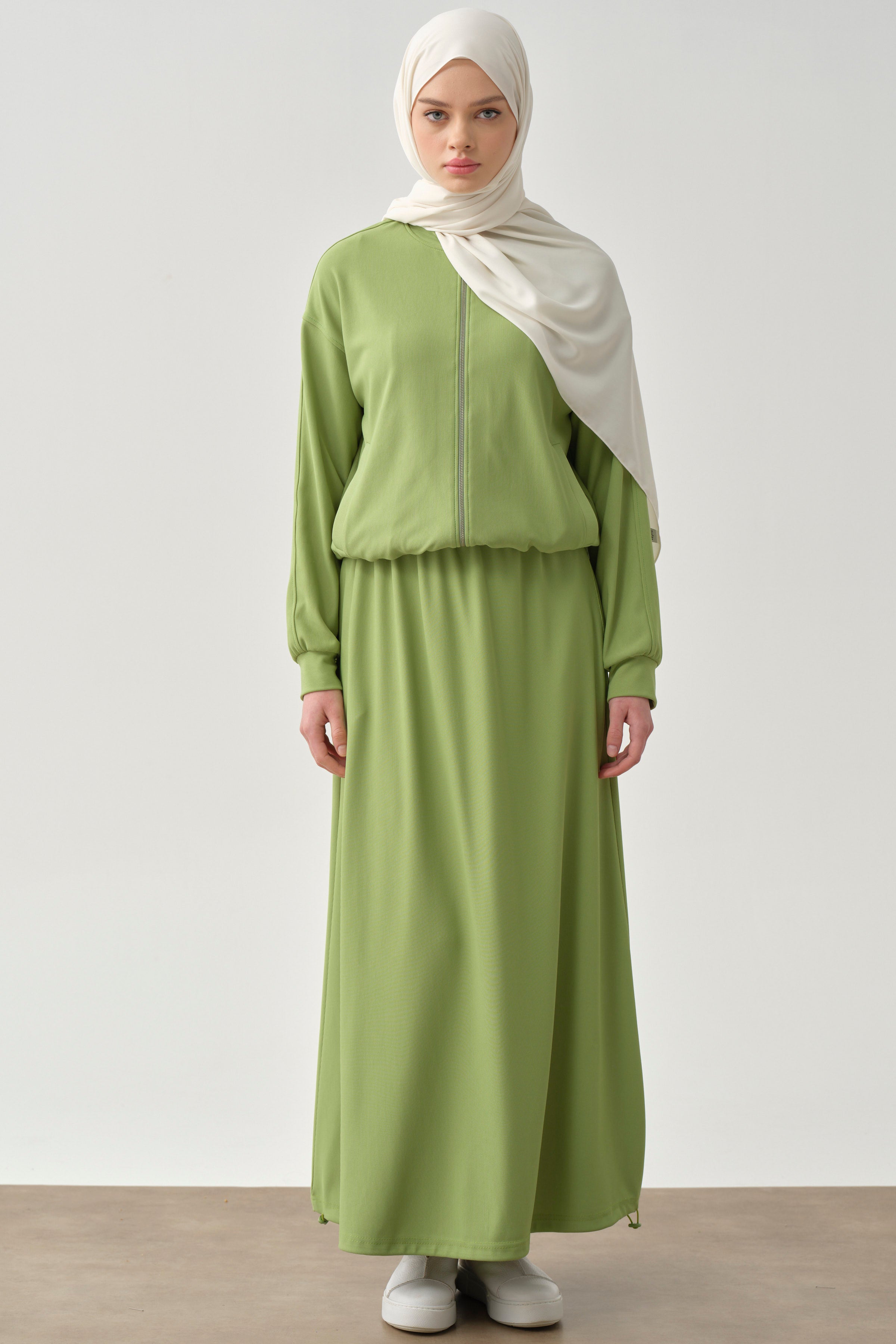 Gizli Cepli Lastikli Örme Etek - Fıstık Yeşili TUGBA