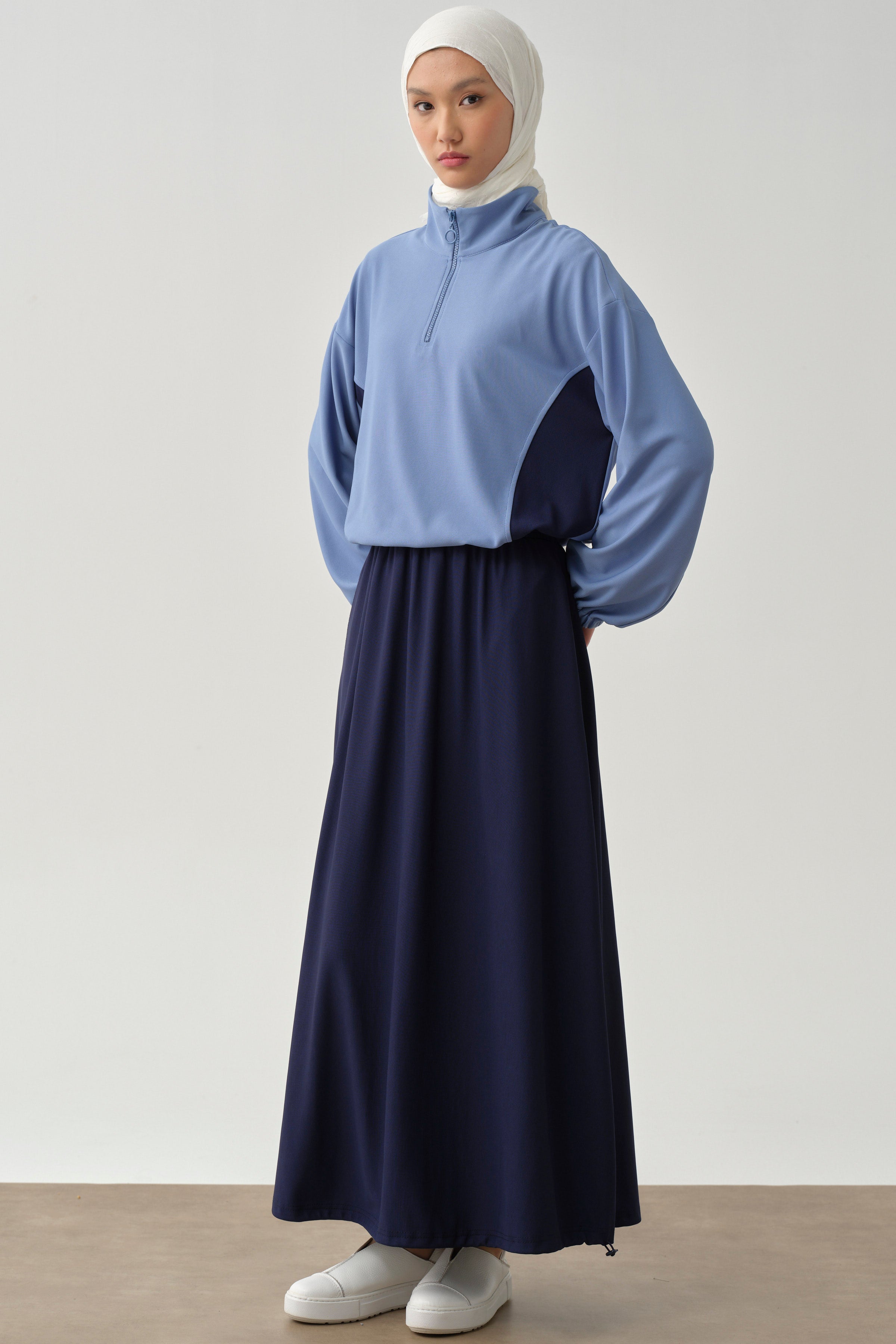 Gizli Cepli Lastikli Örme Etek - Lacivert TUGBA