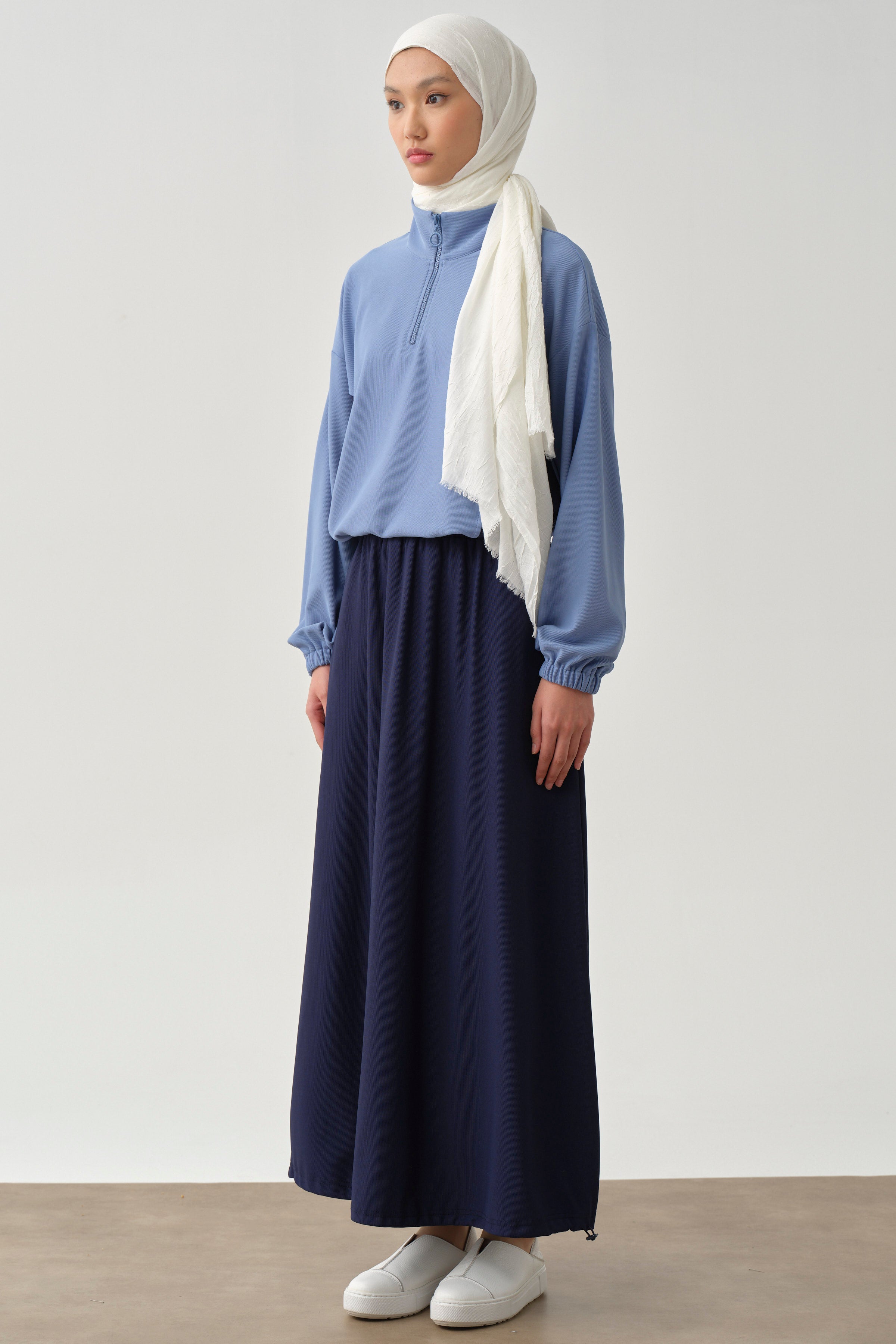 Gizli Cepli Lastikli Örme Etek - Lacivert TUGBA