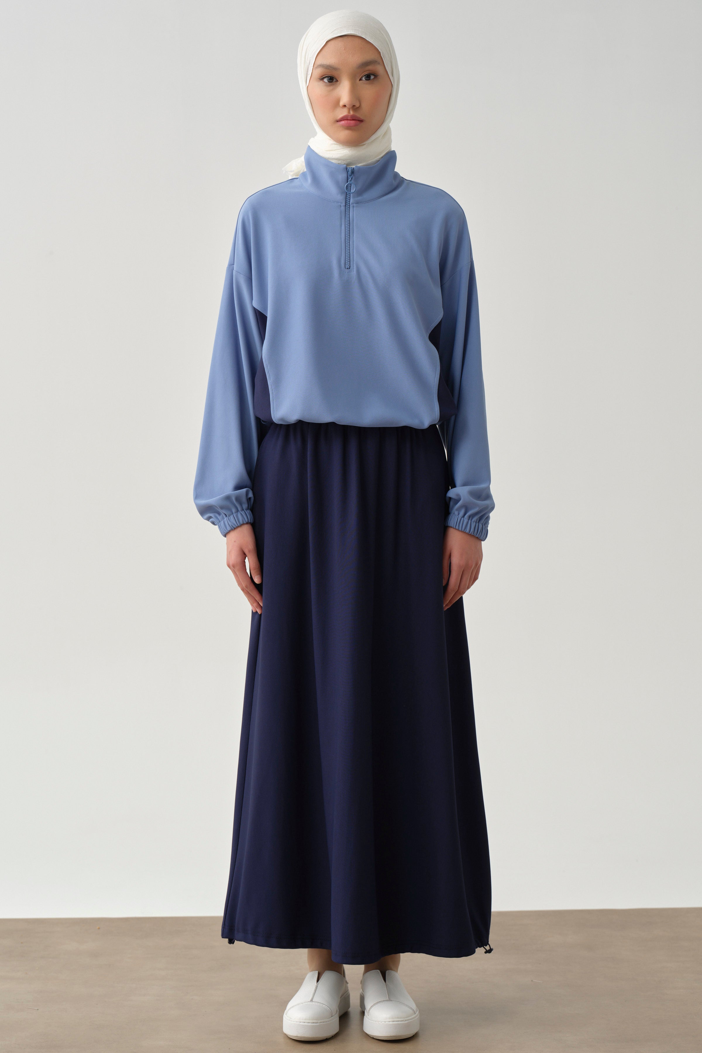 Gizli Cepli Lastikli Örme Etek - Lacivert TUGBA