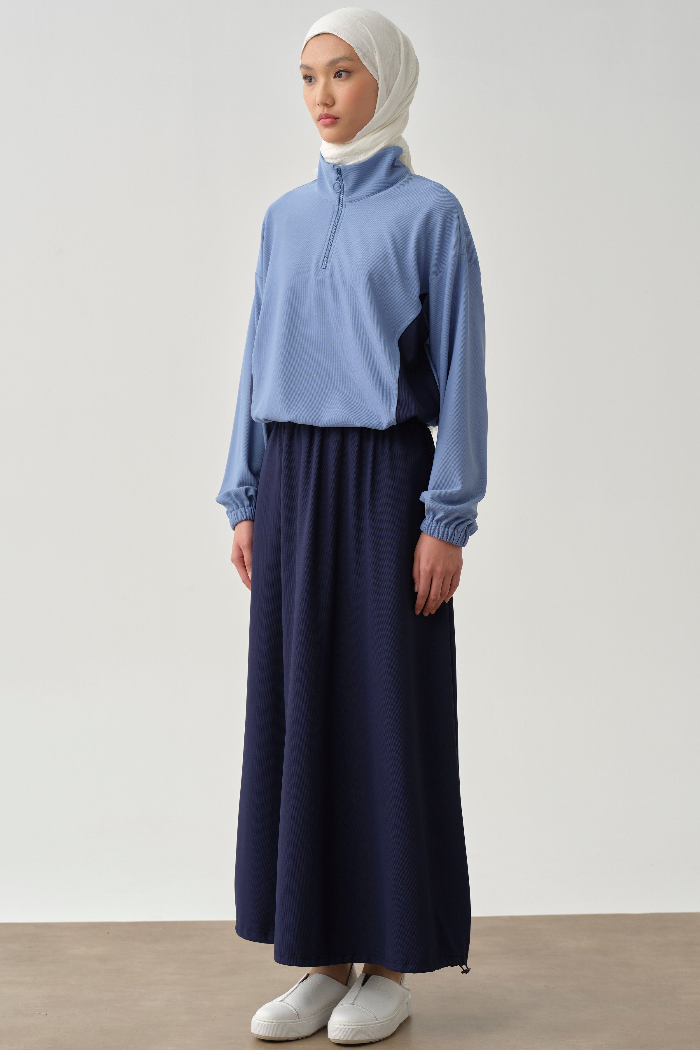 Gizli Cepli Lastikli Örme Etek - Lacivert TUGBA