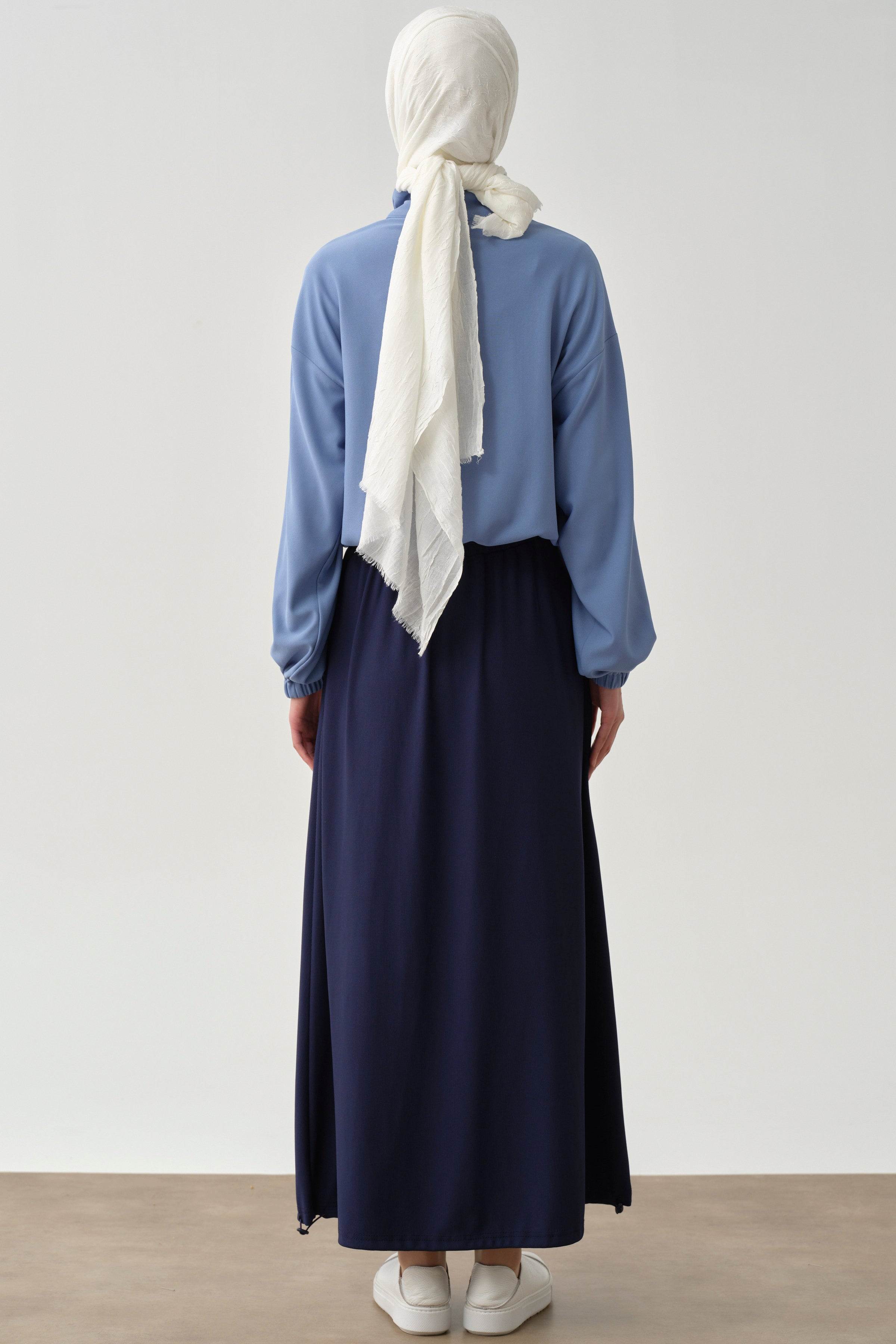 Gizli Cepli Lastikli Örme Etek - Lacivert TUGBA