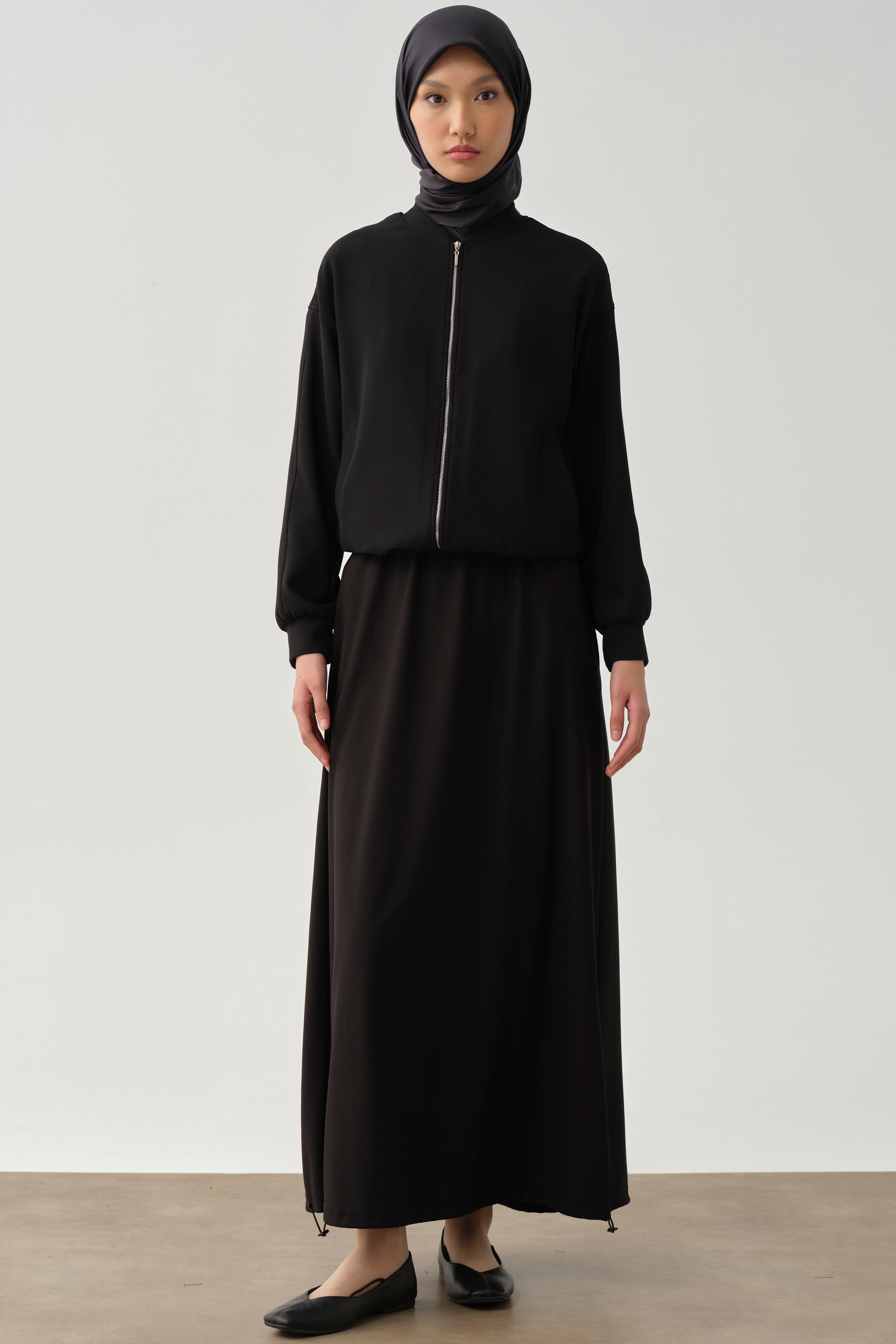 Gizli Cepli Lastikli Örme Etek - Siyah TUGBA