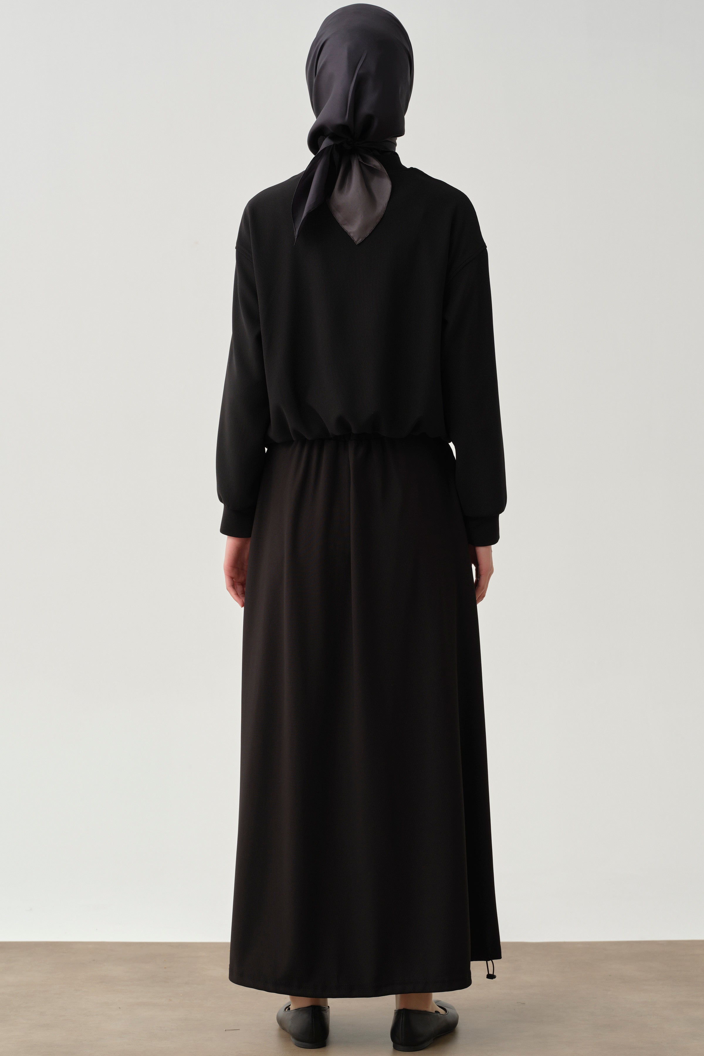 Gizli Cepli Lastikli Örme Etek - Siyah TUGBA