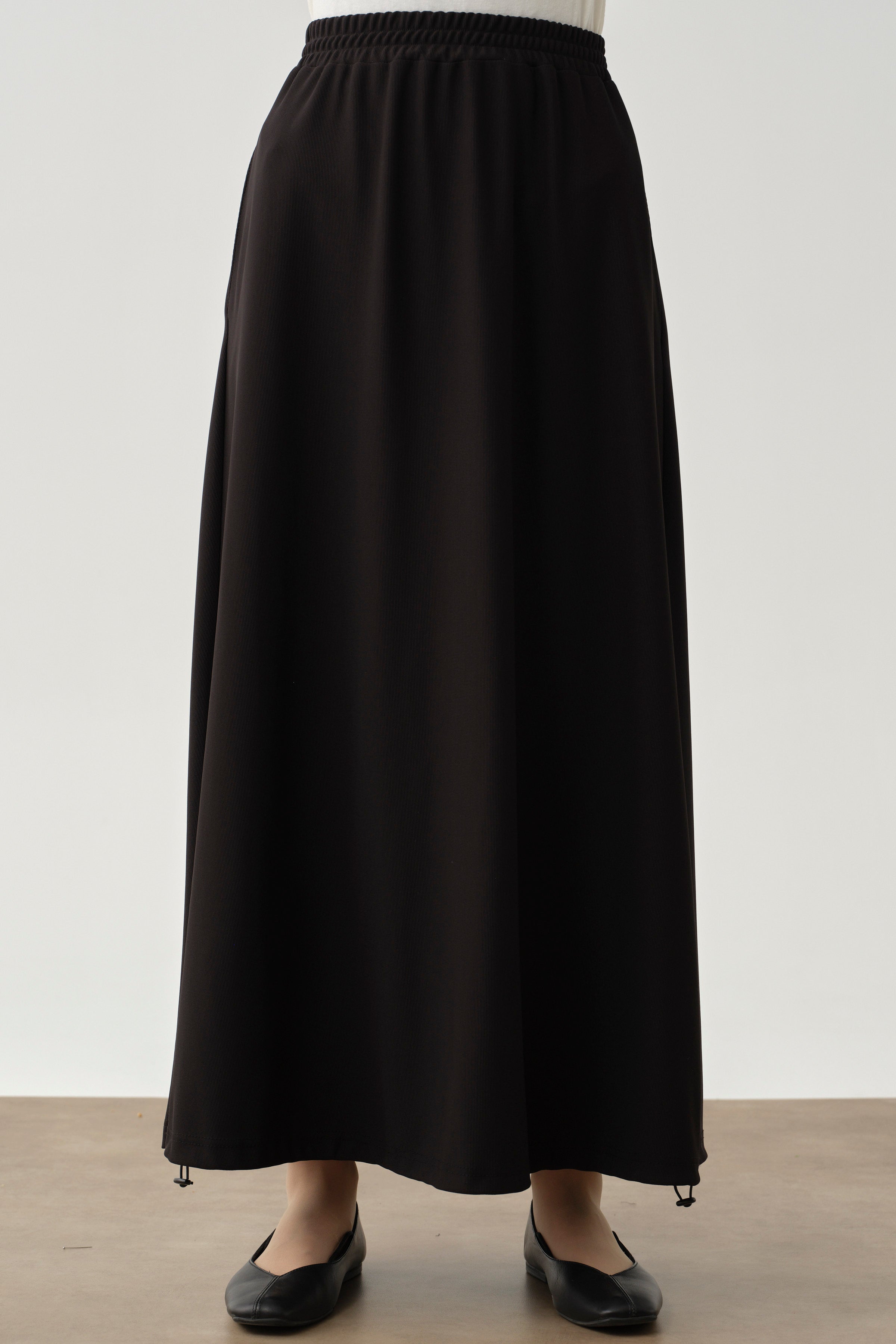 Gizli Cepli Lastikli Örme Etek - Siyah TUGBA