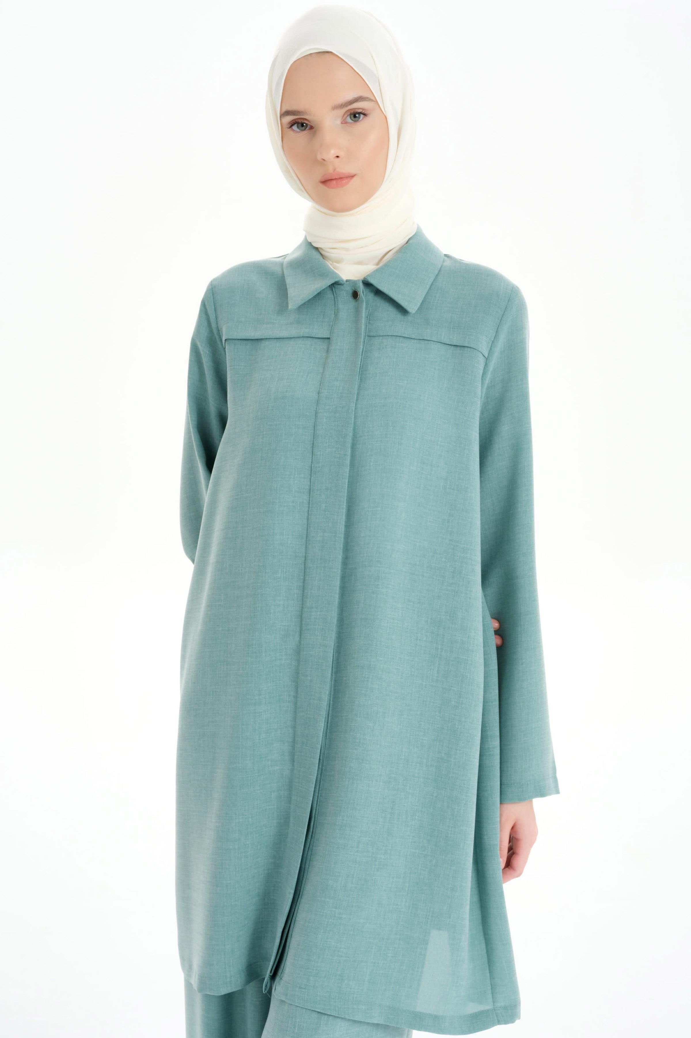 Gizli Pat Aller Detaylı Tunik - Mint TUGBA