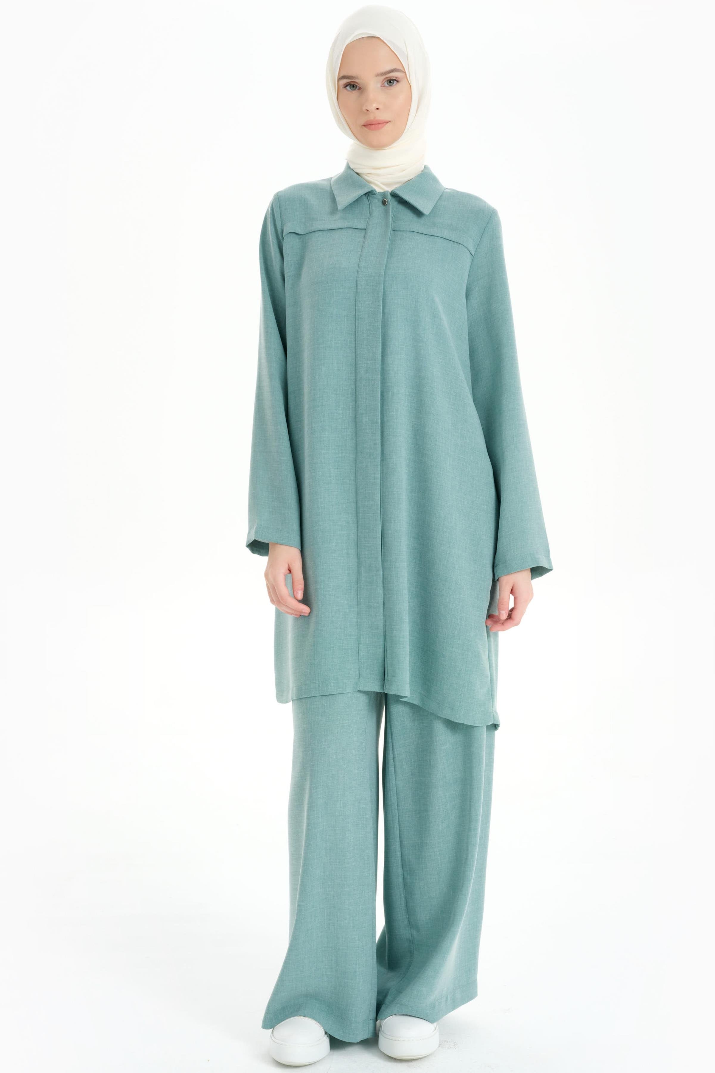 Gizli Pat Aller Detaylı Tunik - Mint TUGBA