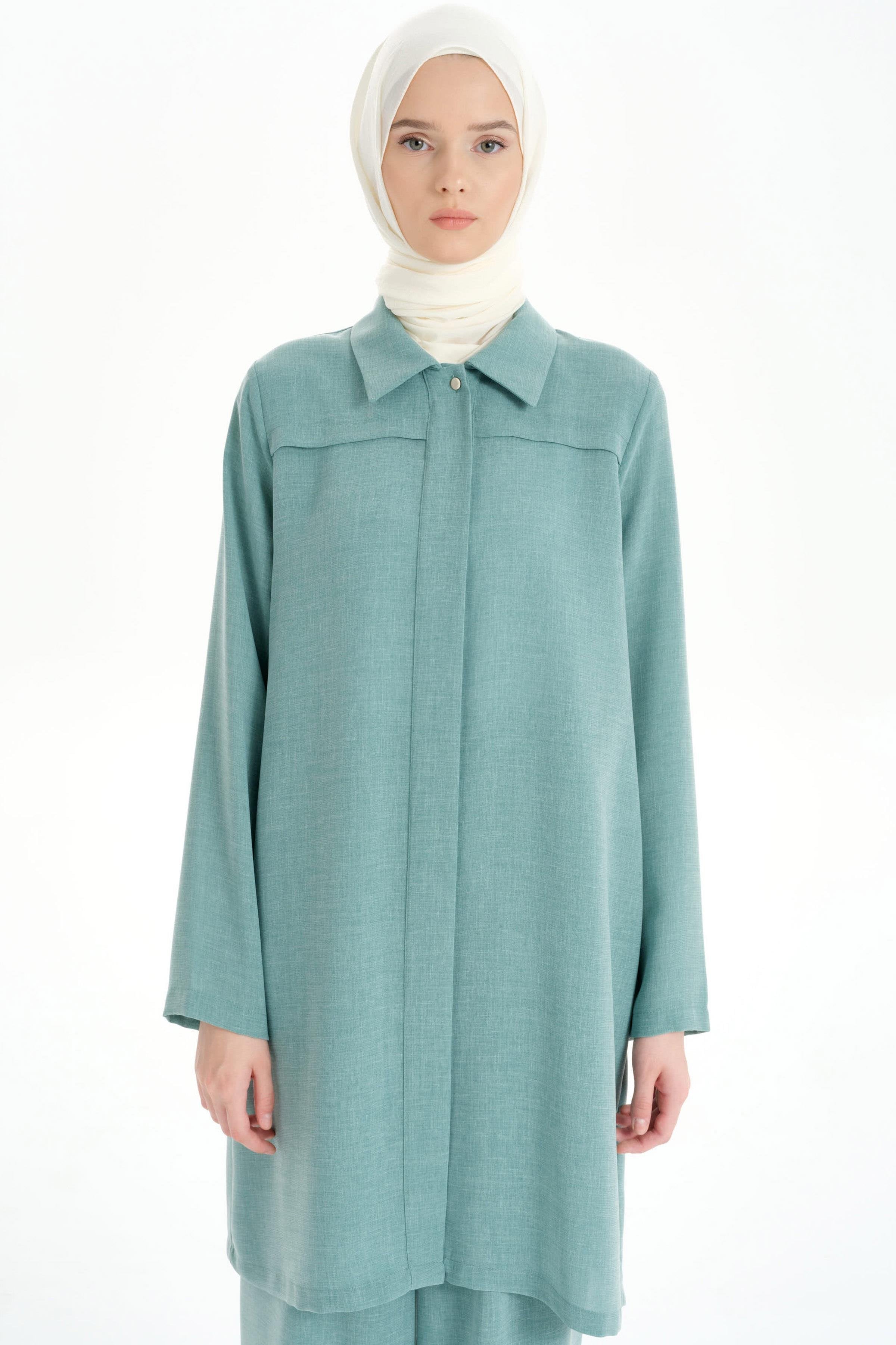 Gizli Pat Aller Detaylı Tunik - Mint TUGBA