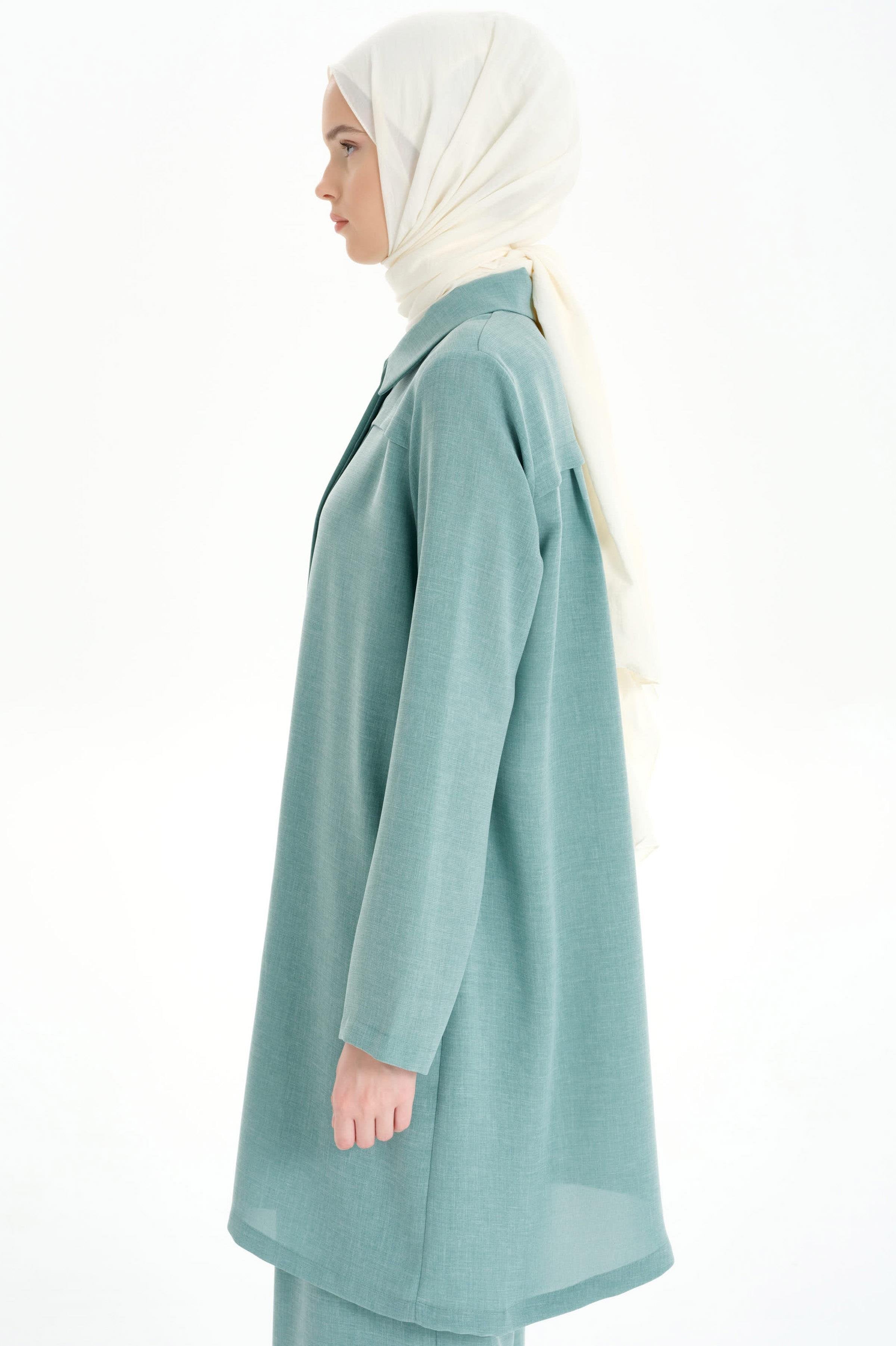 Gizli Pat Aller Detaylı Tunik - Mint TUGBA