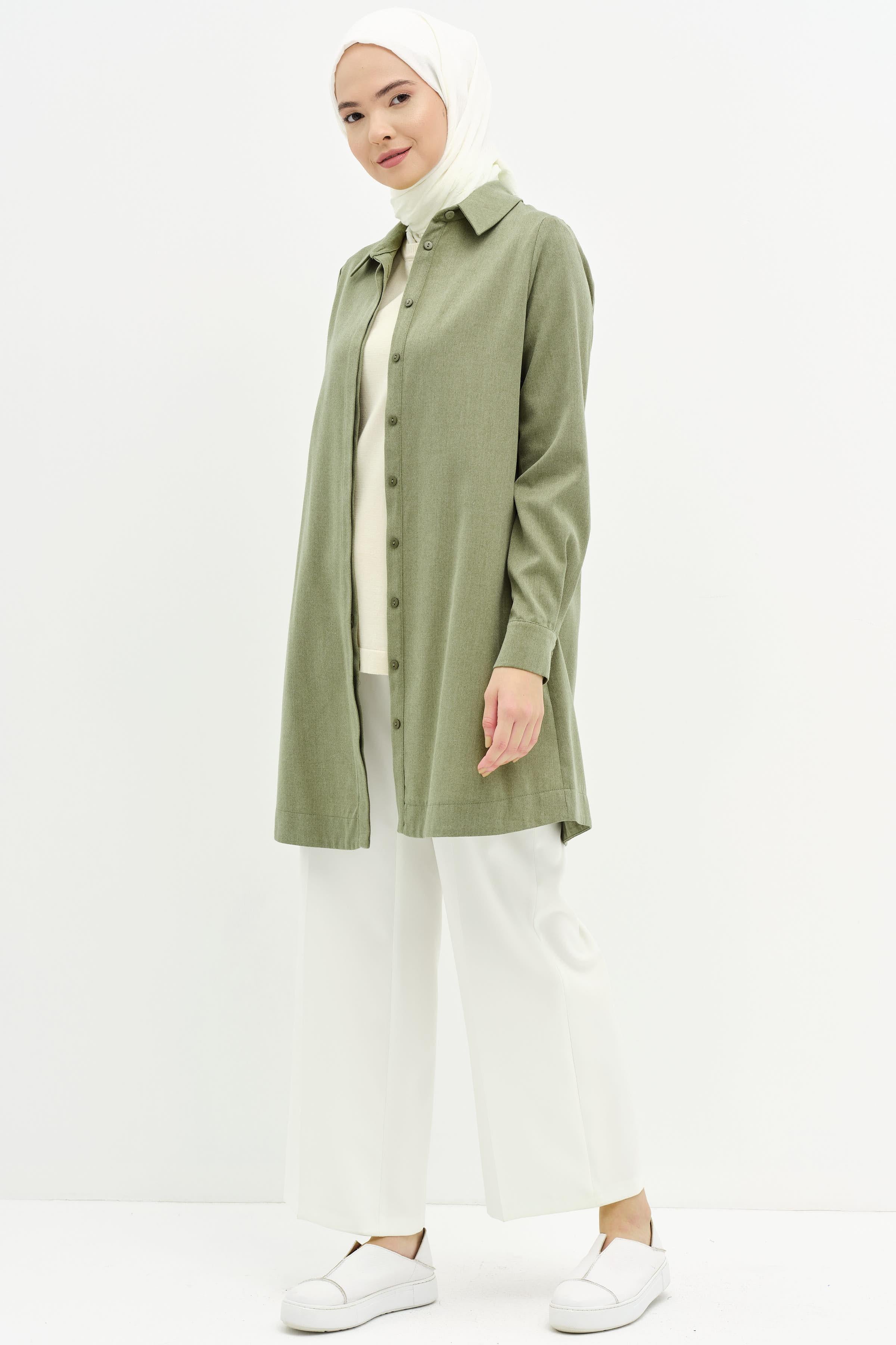 Gizli Pat Düğmeli Tunik - Haki TUGBA