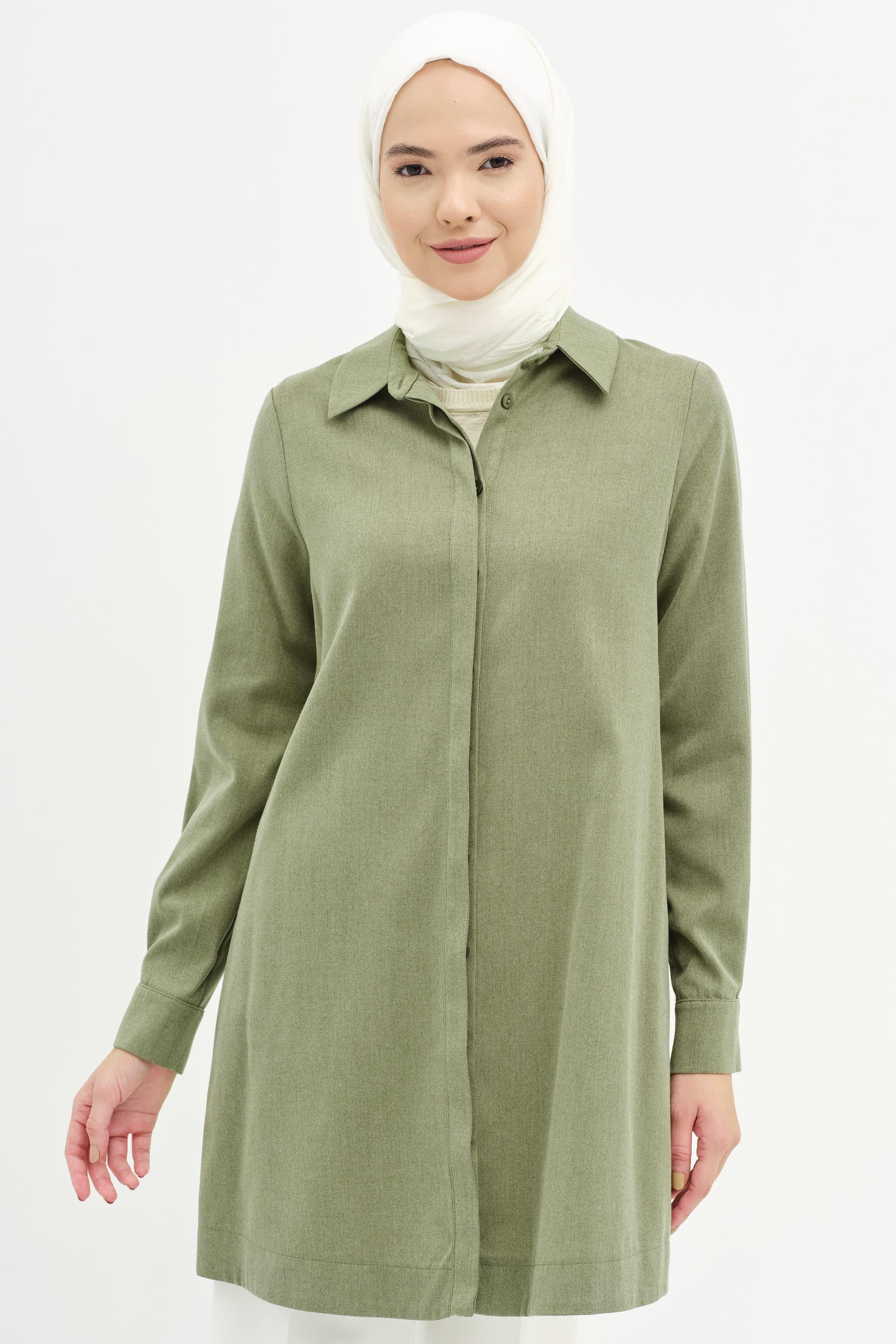 Gizli Pat Düğmeli Tunik - Haki TUGBA