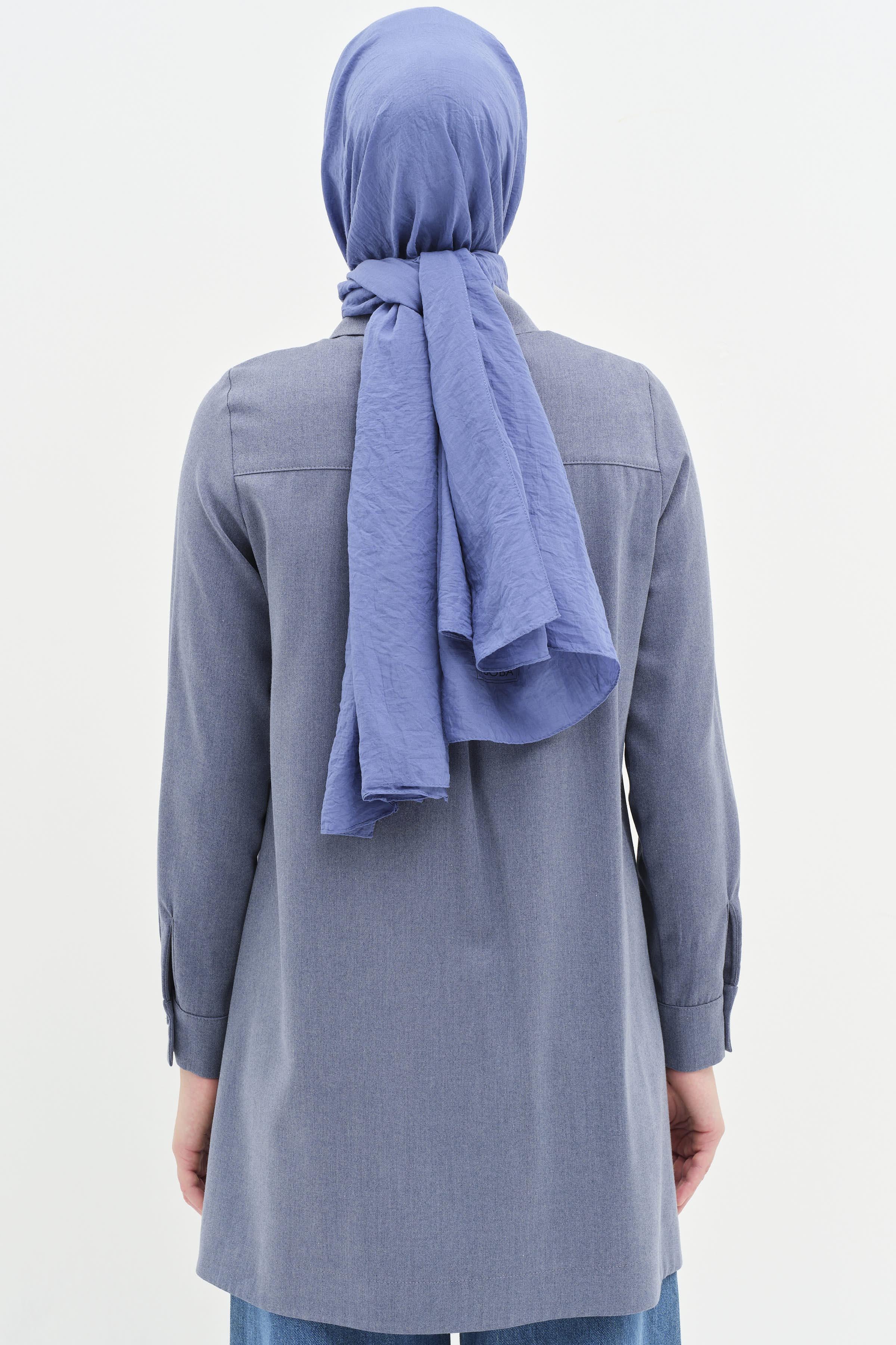 Gizli Pat Düğmeli Tunik - İndigo TUGBA