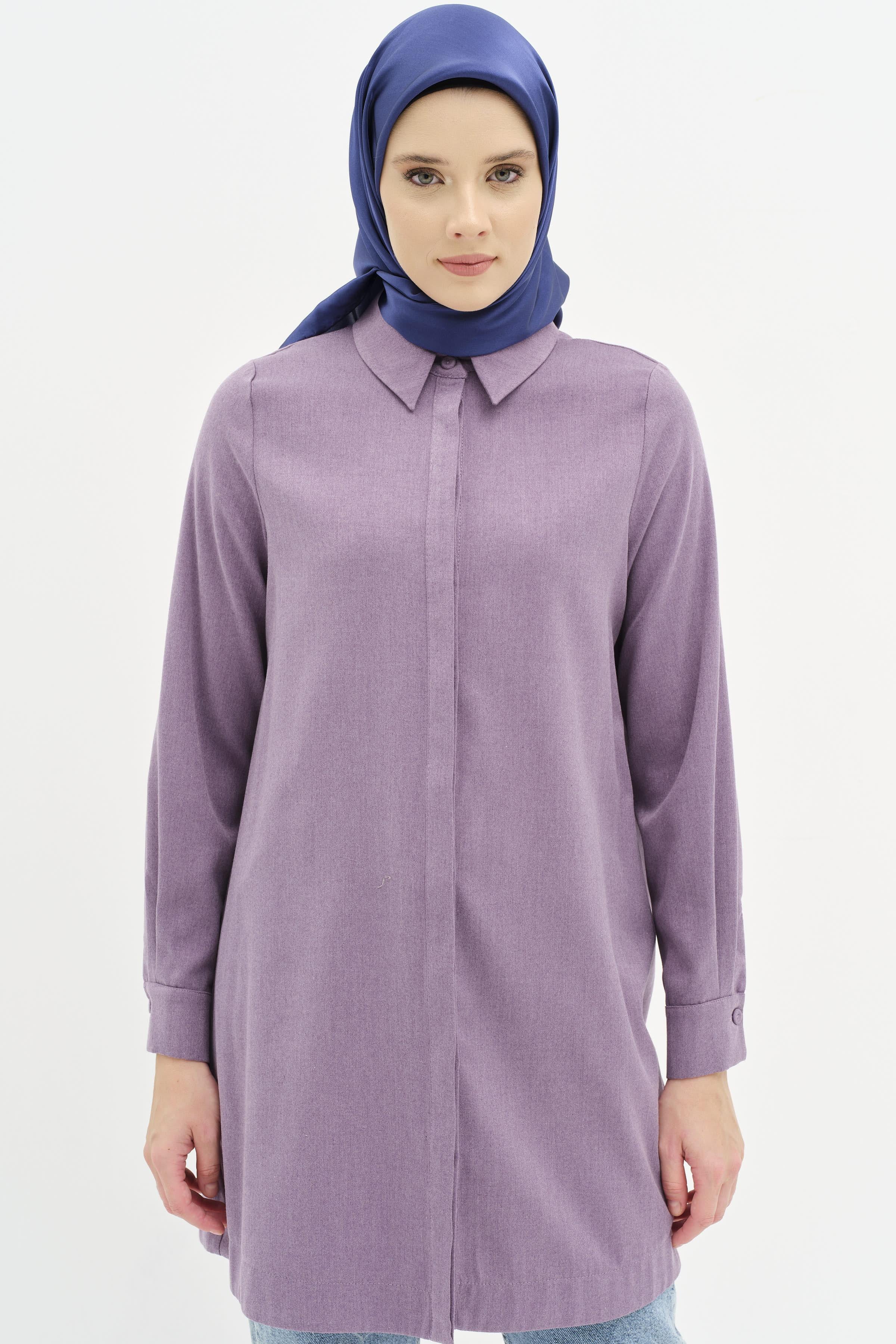 Gizli Pat Düğmeli Tunik - Mor TUGBA