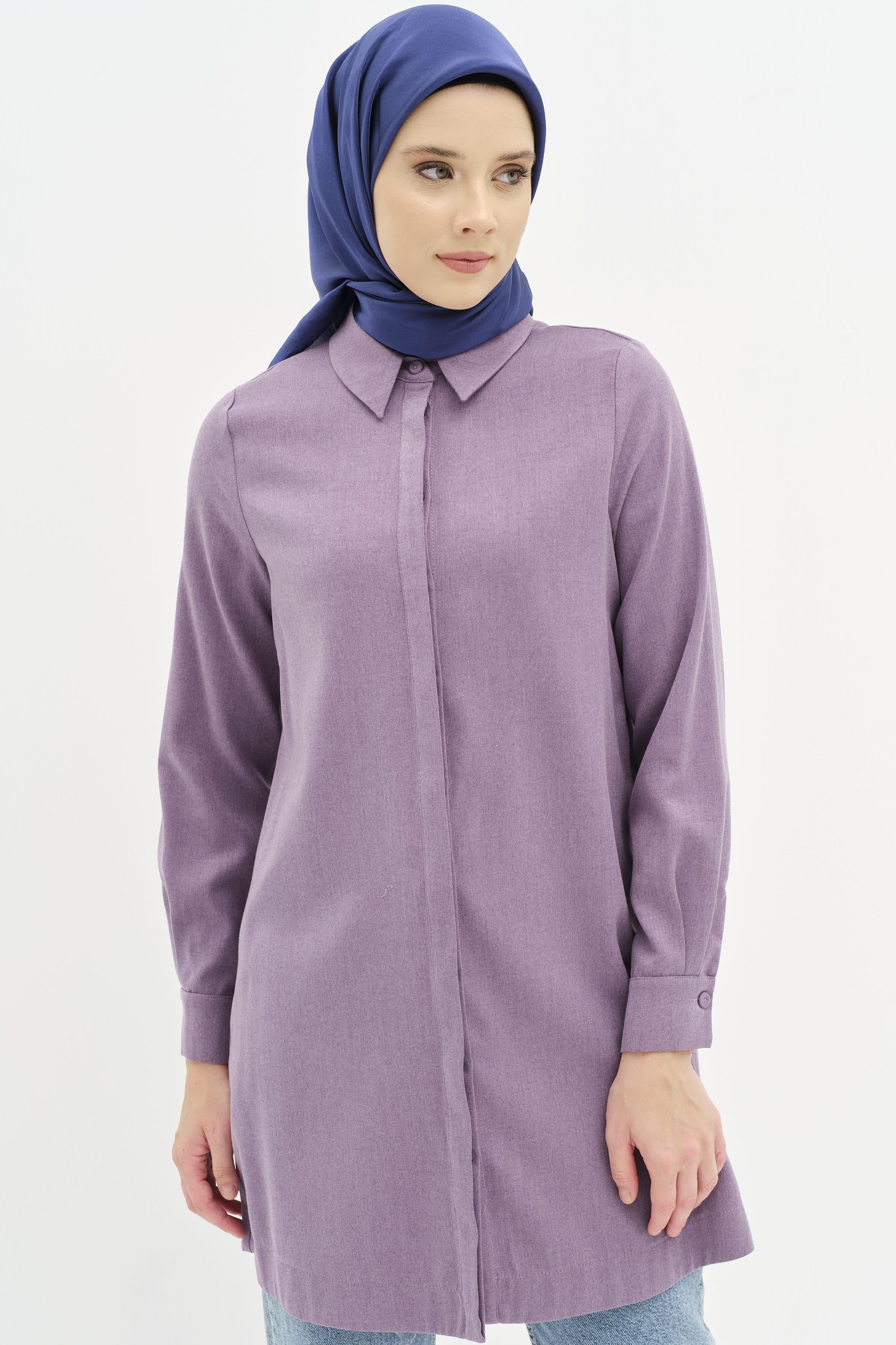 Gizli Pat Düğmeli Tunik - Mor TUGBA