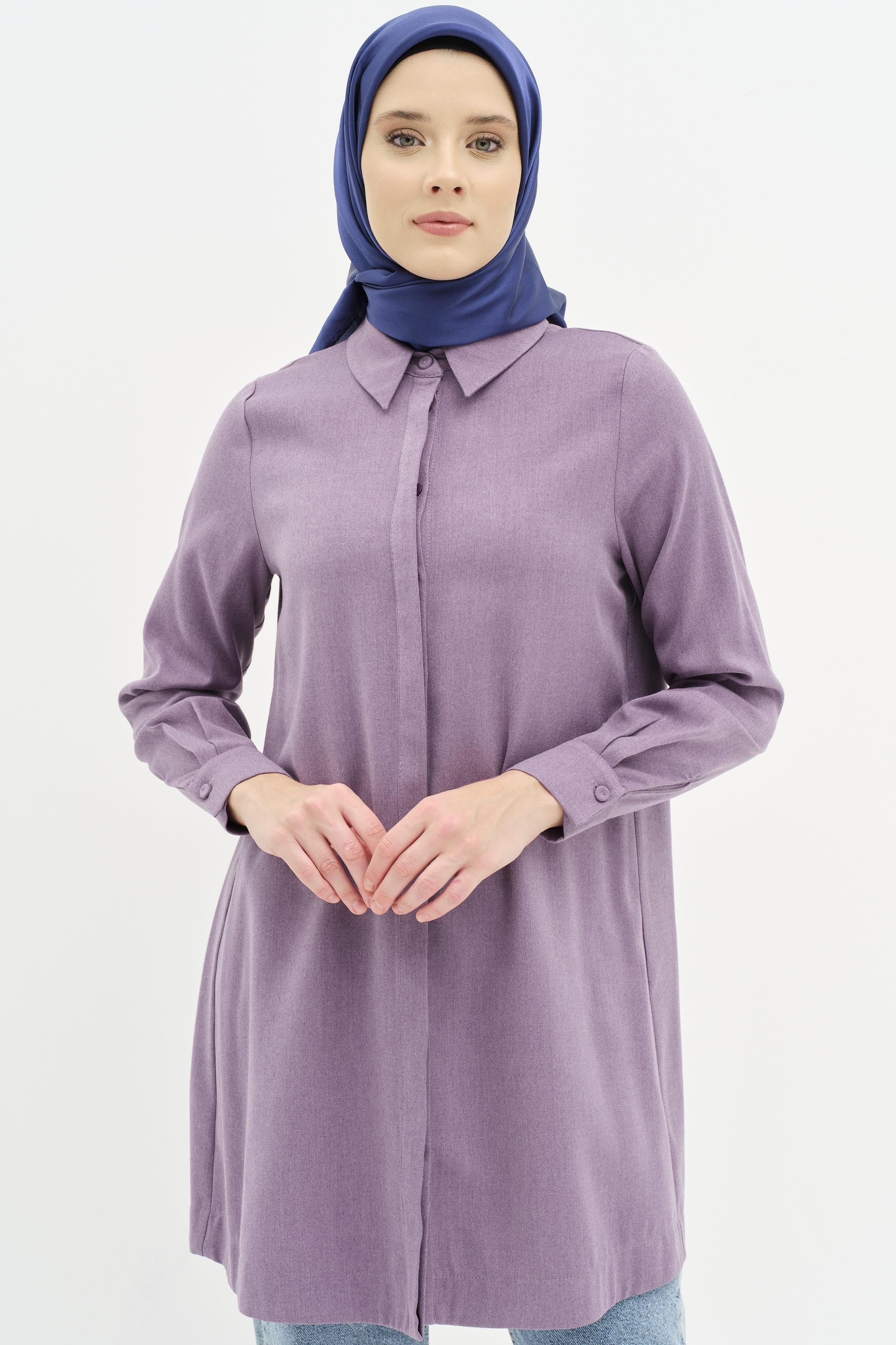 Gizli Pat Düğmeli Tunik - Mor TUGBA