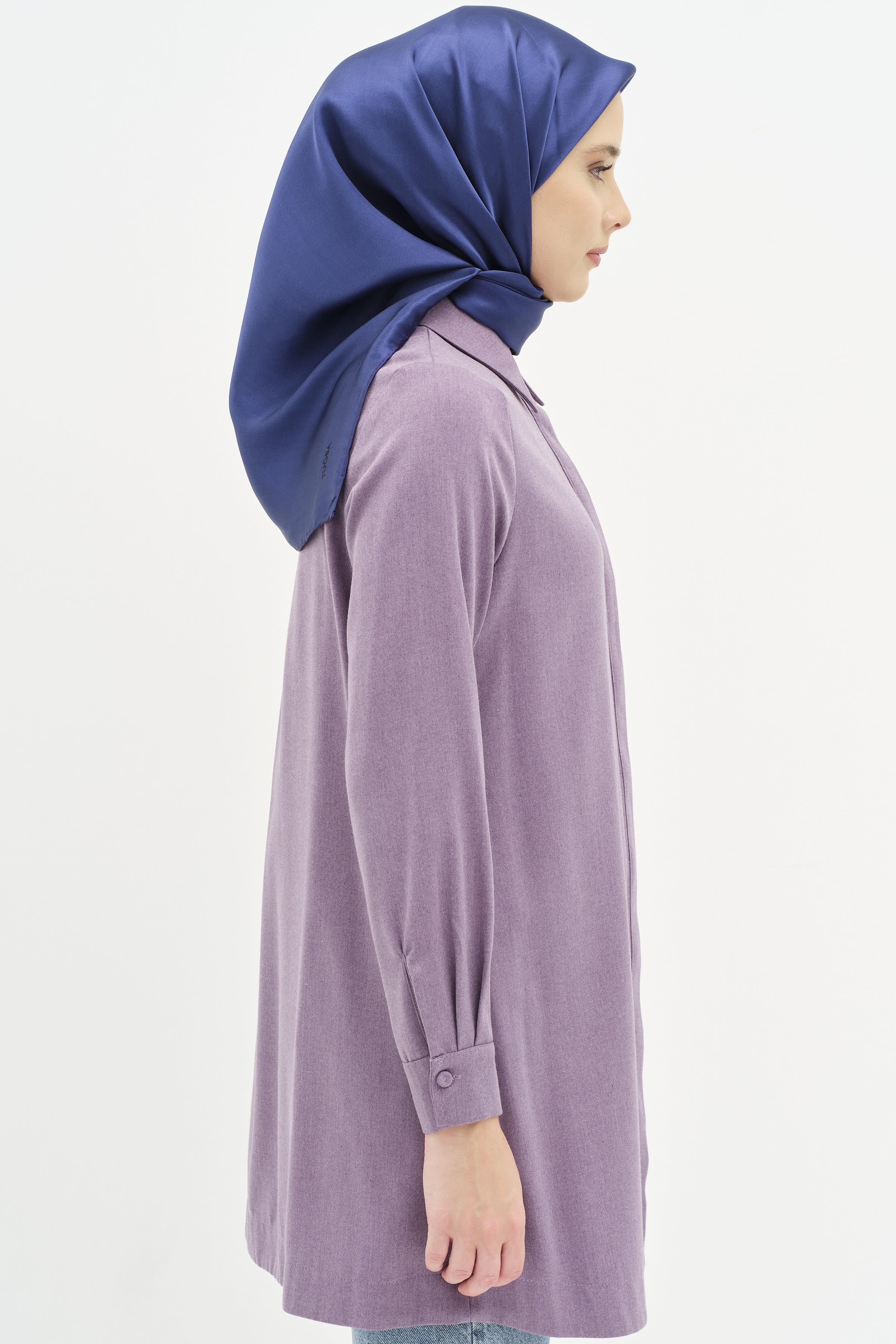 Gizli Pat Düğmeli Tunik - Mor TUGBA