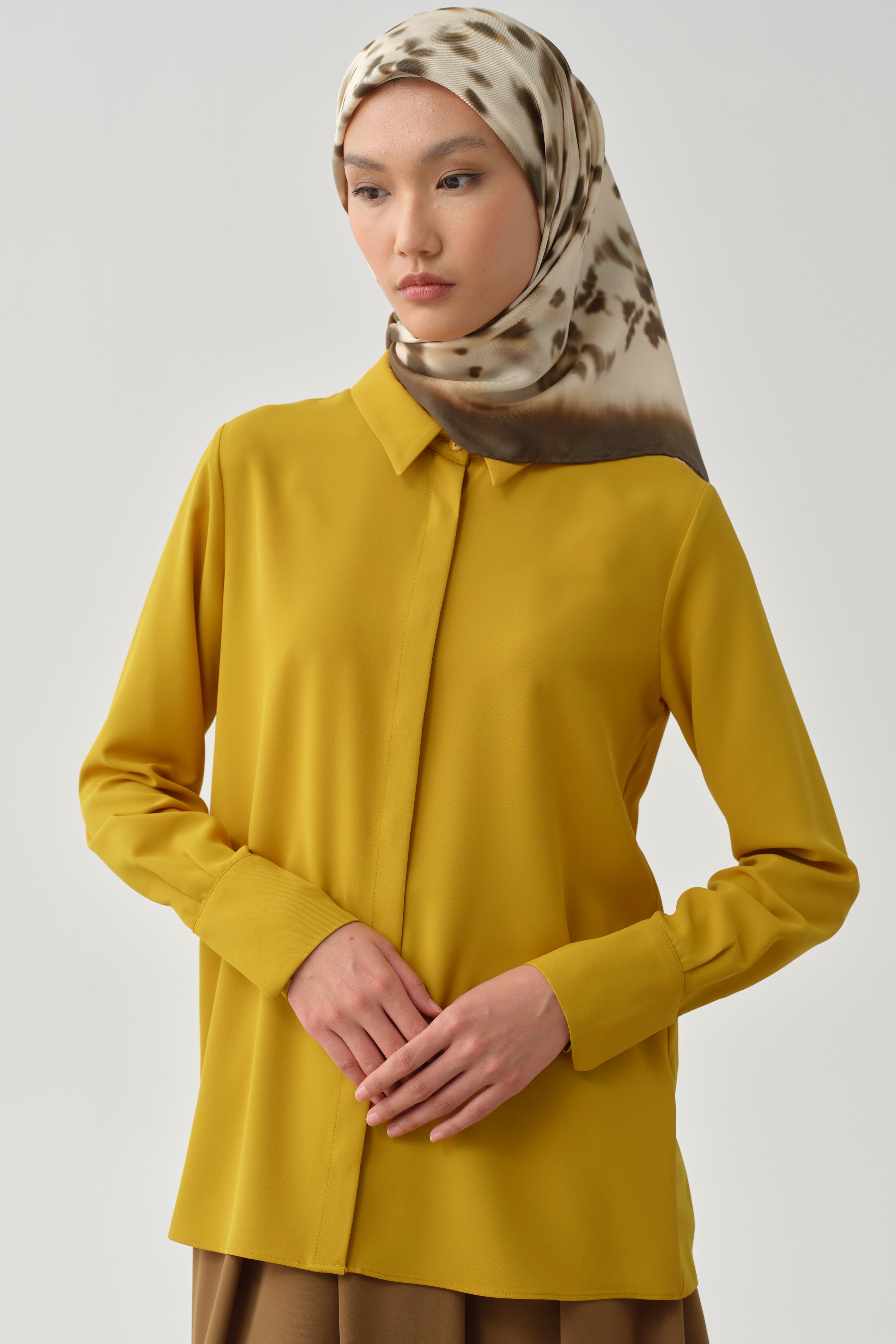 Gizli Patlı Basic Gömlek - Hardal TUGBA