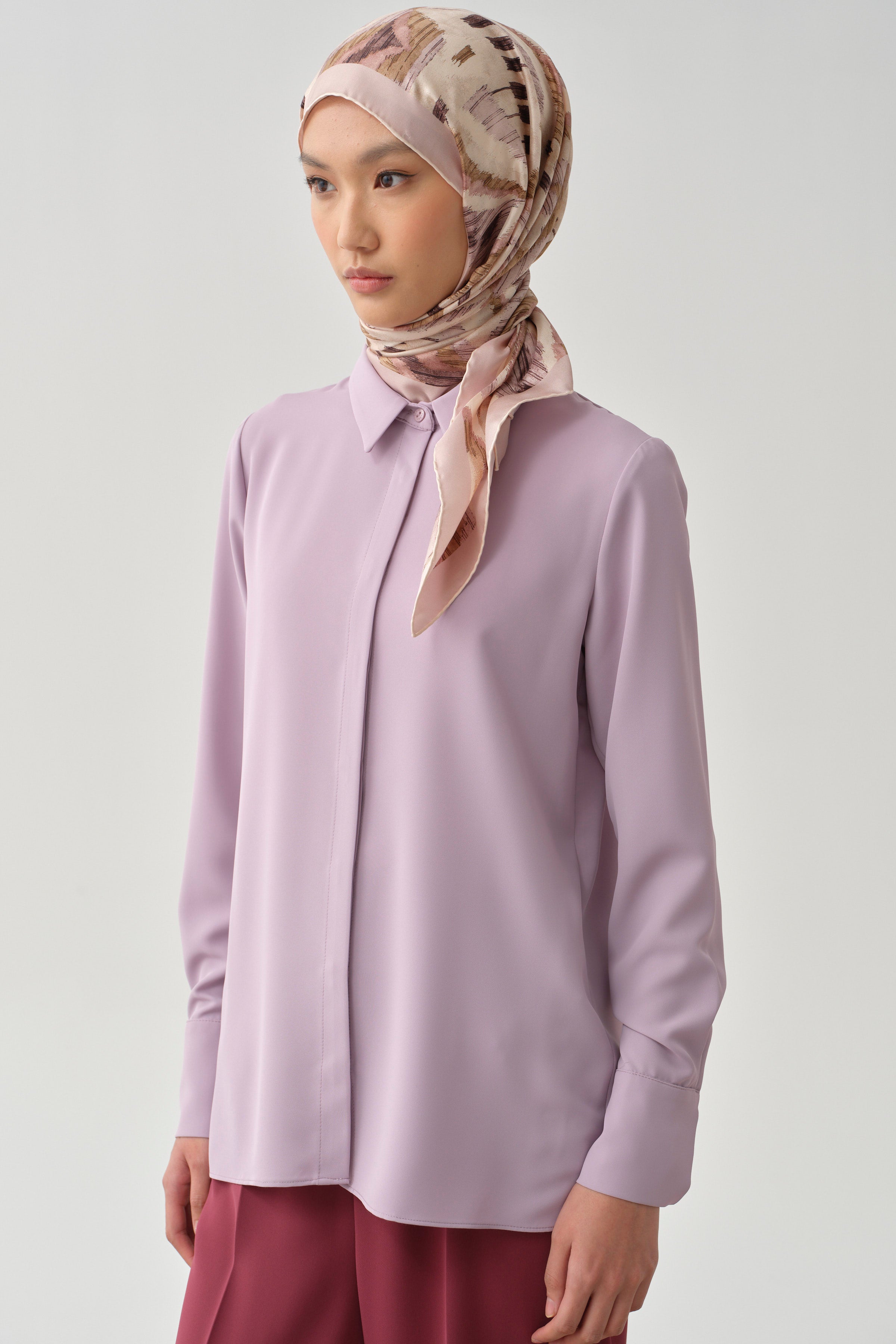 Gizli Patlı Basic Gömlek - Lila TUGBA