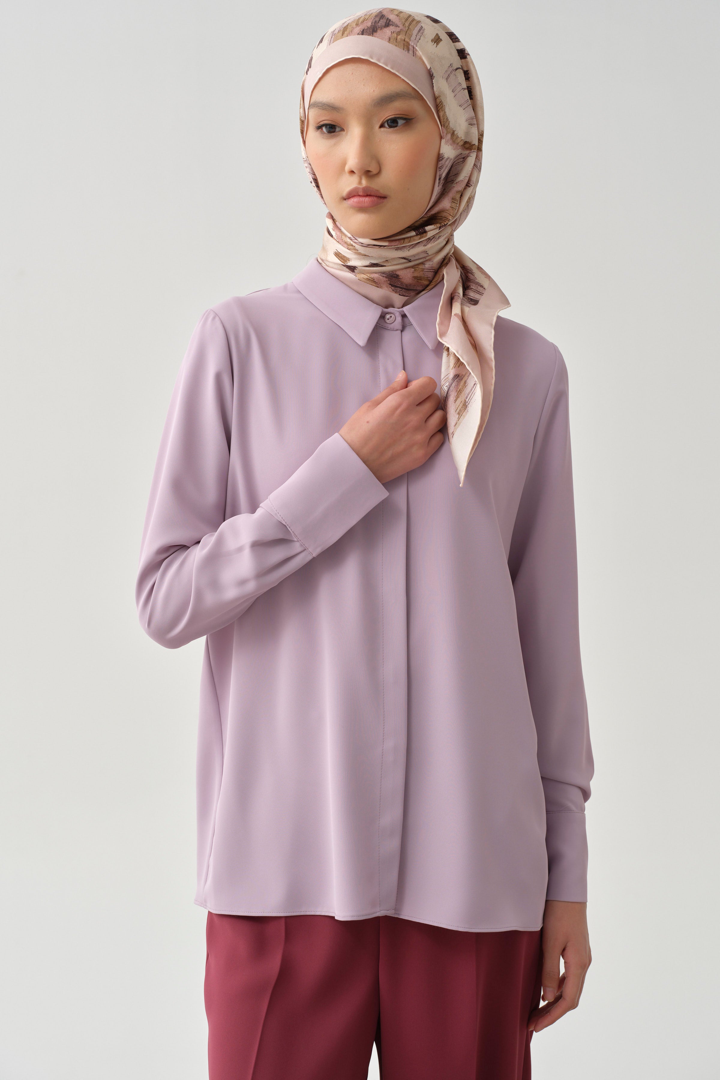 Gizli Patlı Basic Gömlek - Lila TUGBA