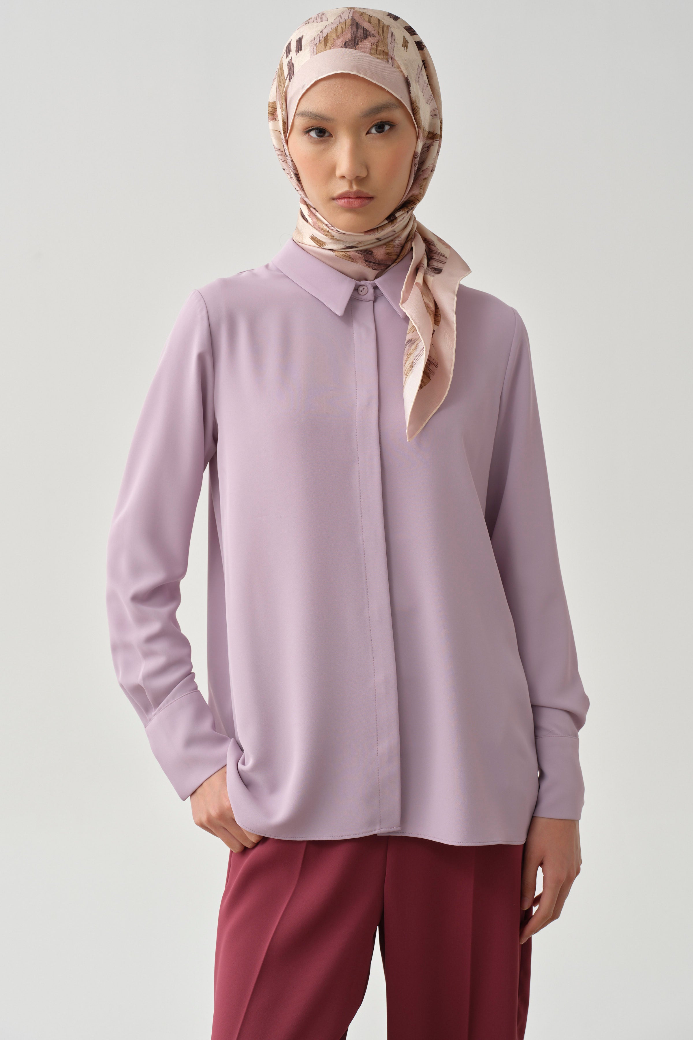 Gizli Patlı Basic Gömlek - Lila TUGBA