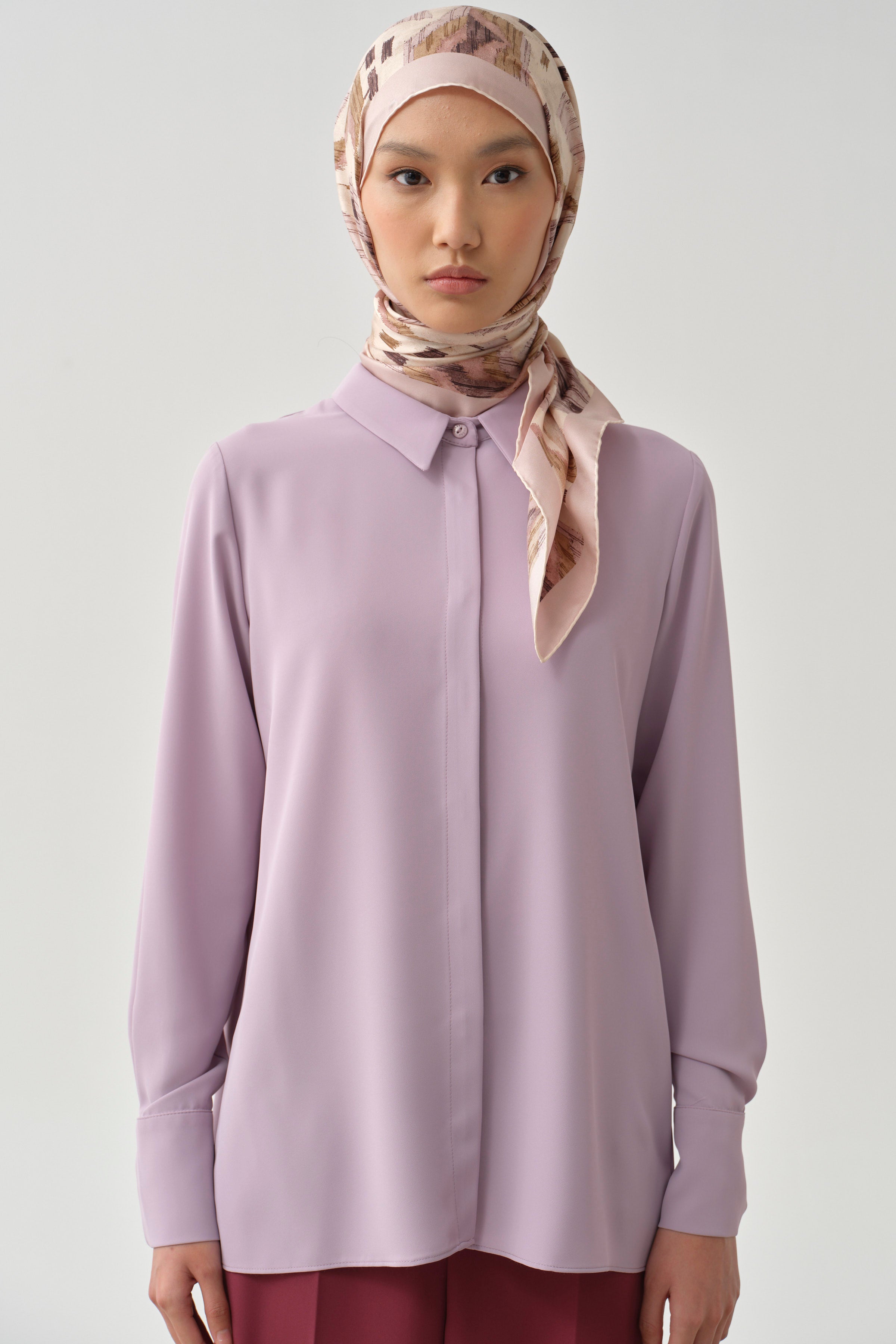 Gizli Patlı Basic Gömlek - Lila TUGBA