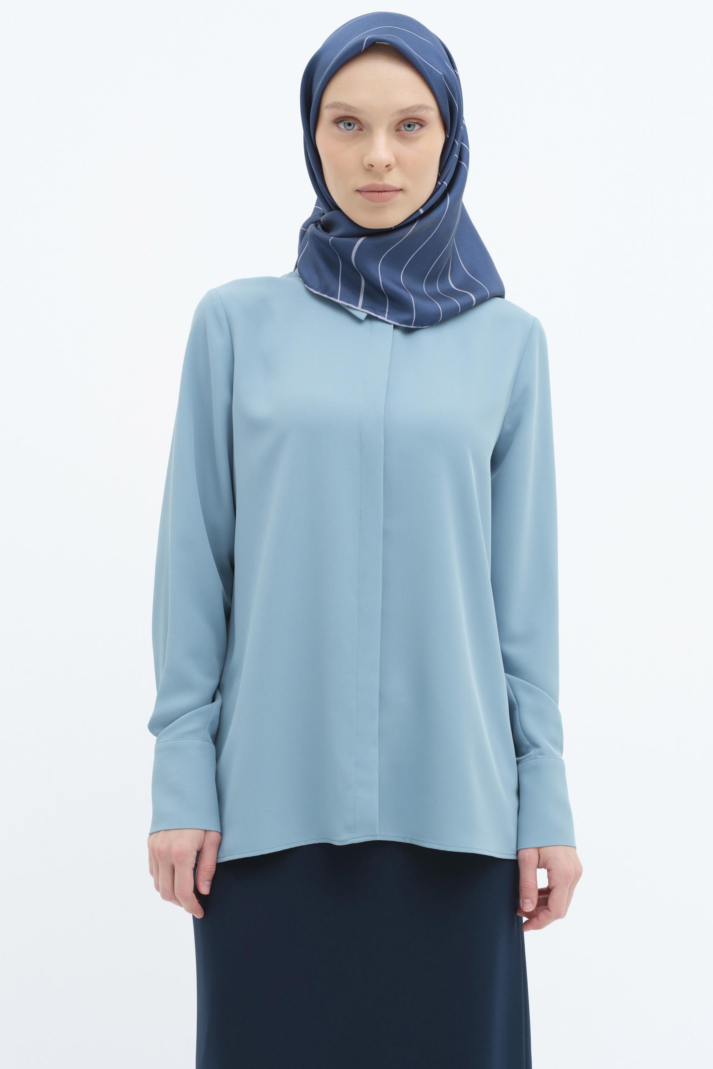 Gizli Patlı Basic Gömlek - Mavi TUGBA