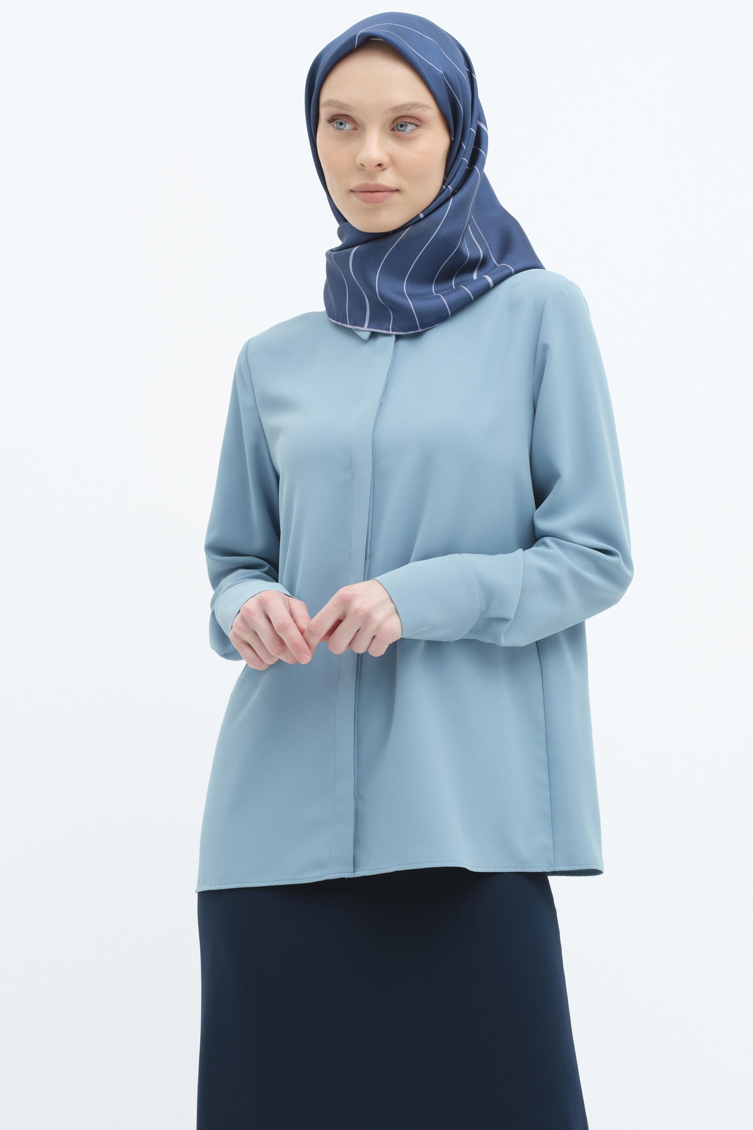 Gizli Patlı Basic Gömlek - Mavi TUGBA