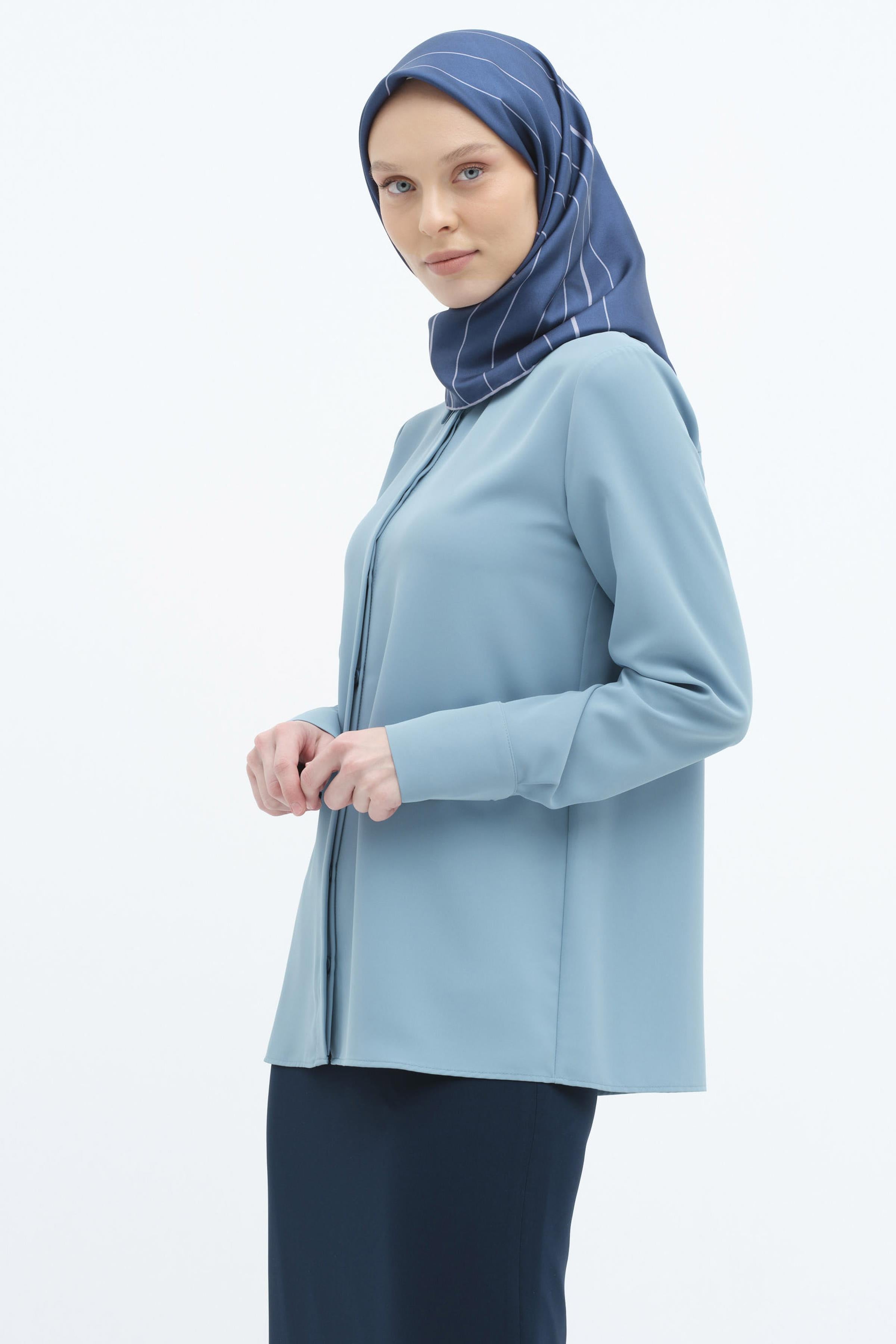 Gizli Patlı Basic Gömlek - Mavi TUGBA