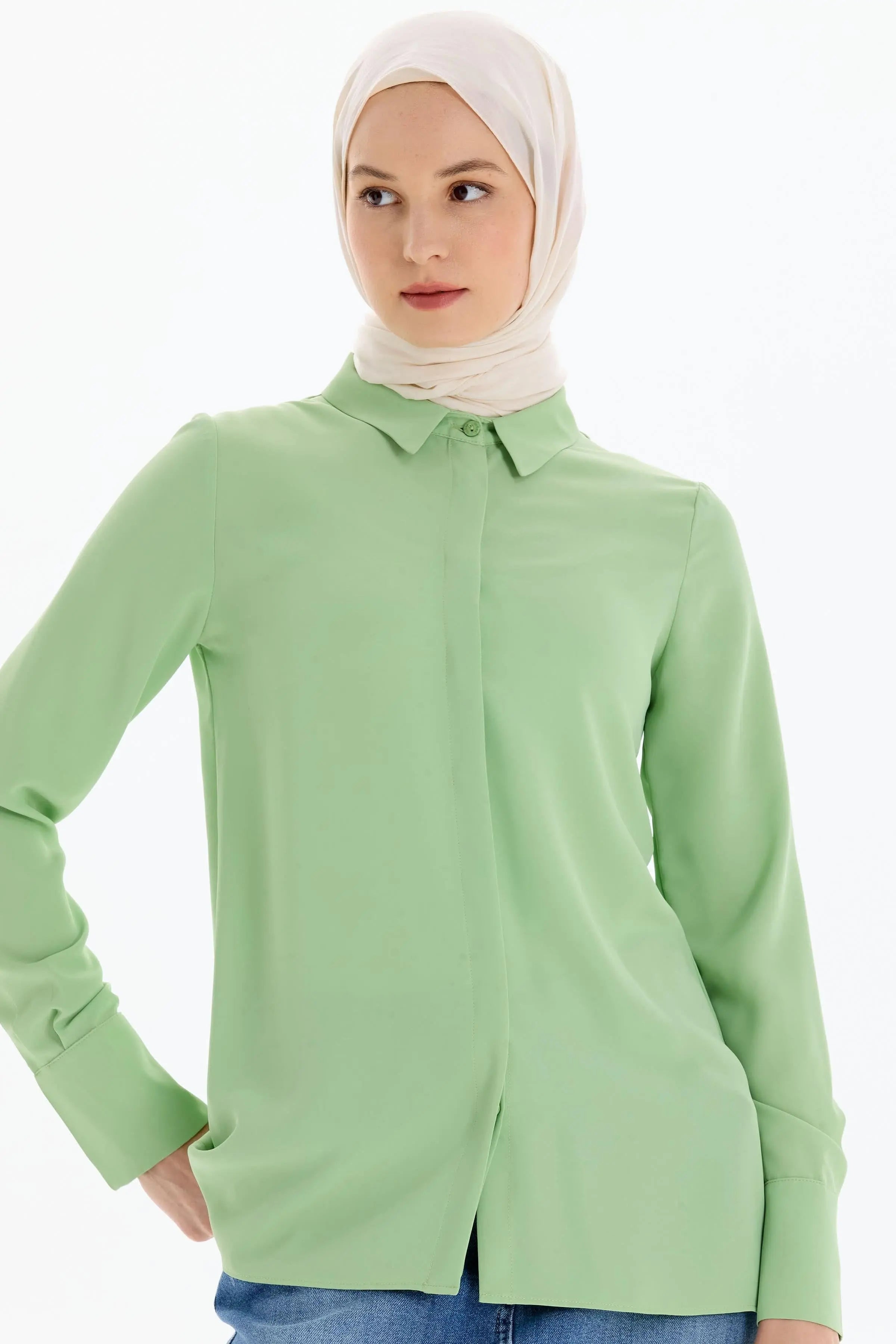 Gizli Patlı Basic Gömlek - Mint TUGBA