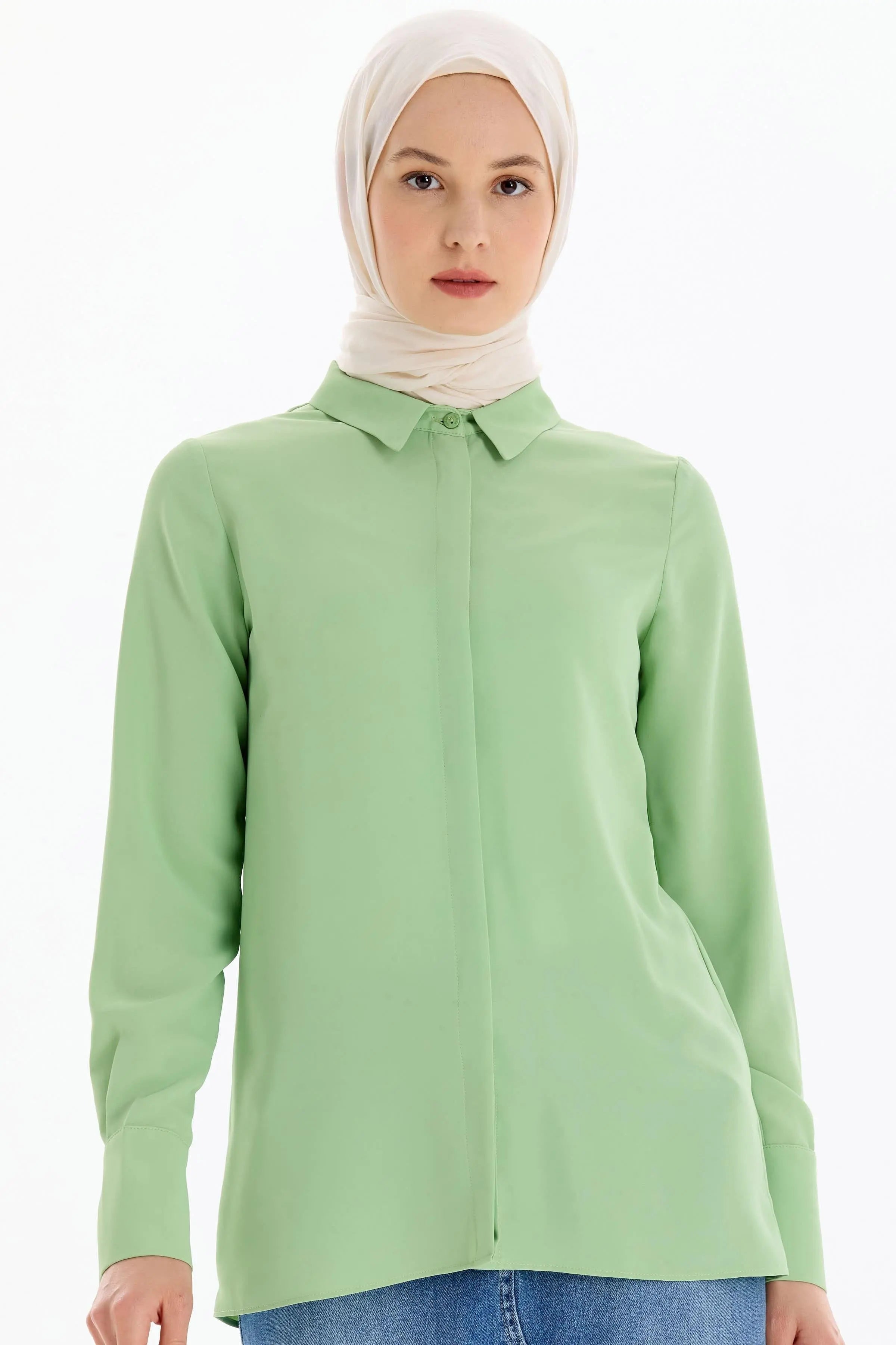 Gizli Patlı Basic Gömlek - Mint TUGBA