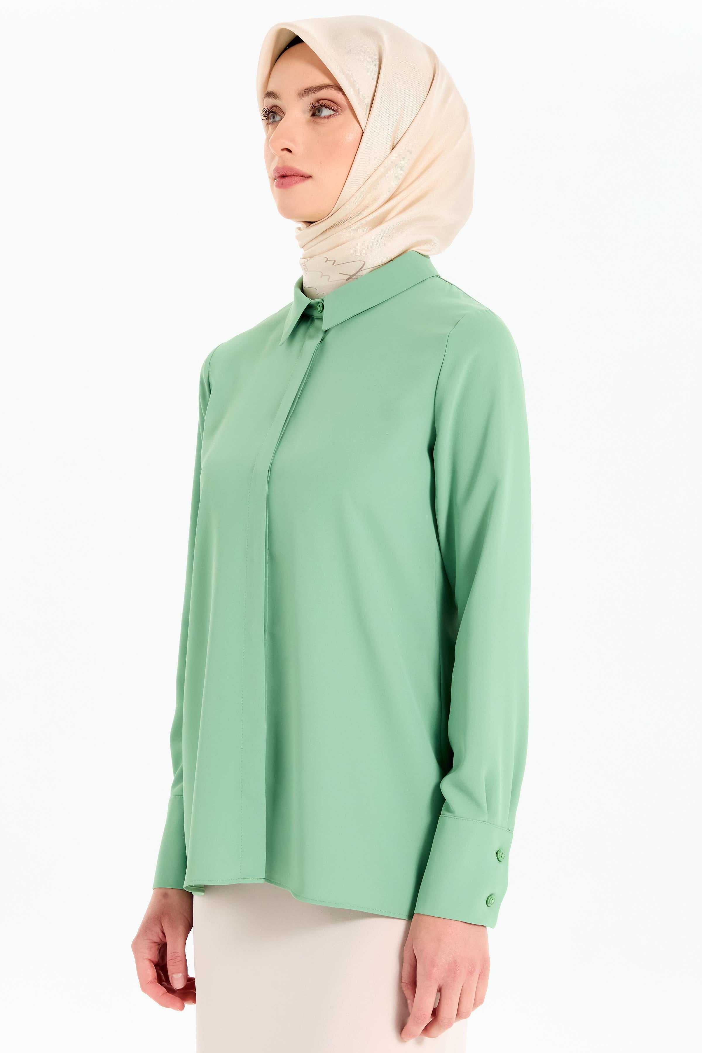 Gizli Patlı Basic Gömlek - Mint TUGBA
