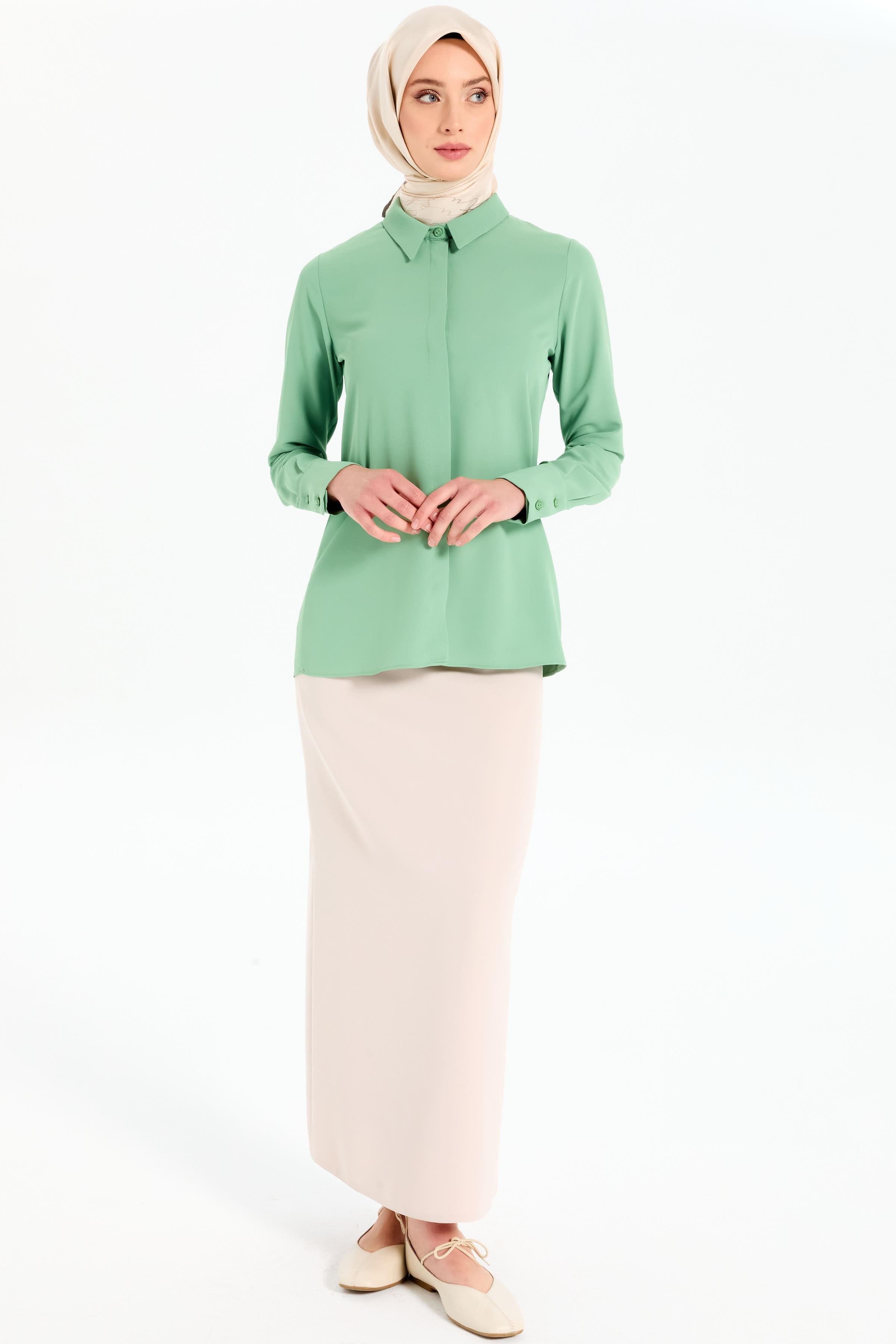 Gizli Patlı Basic Gömlek - Mint TUGBA