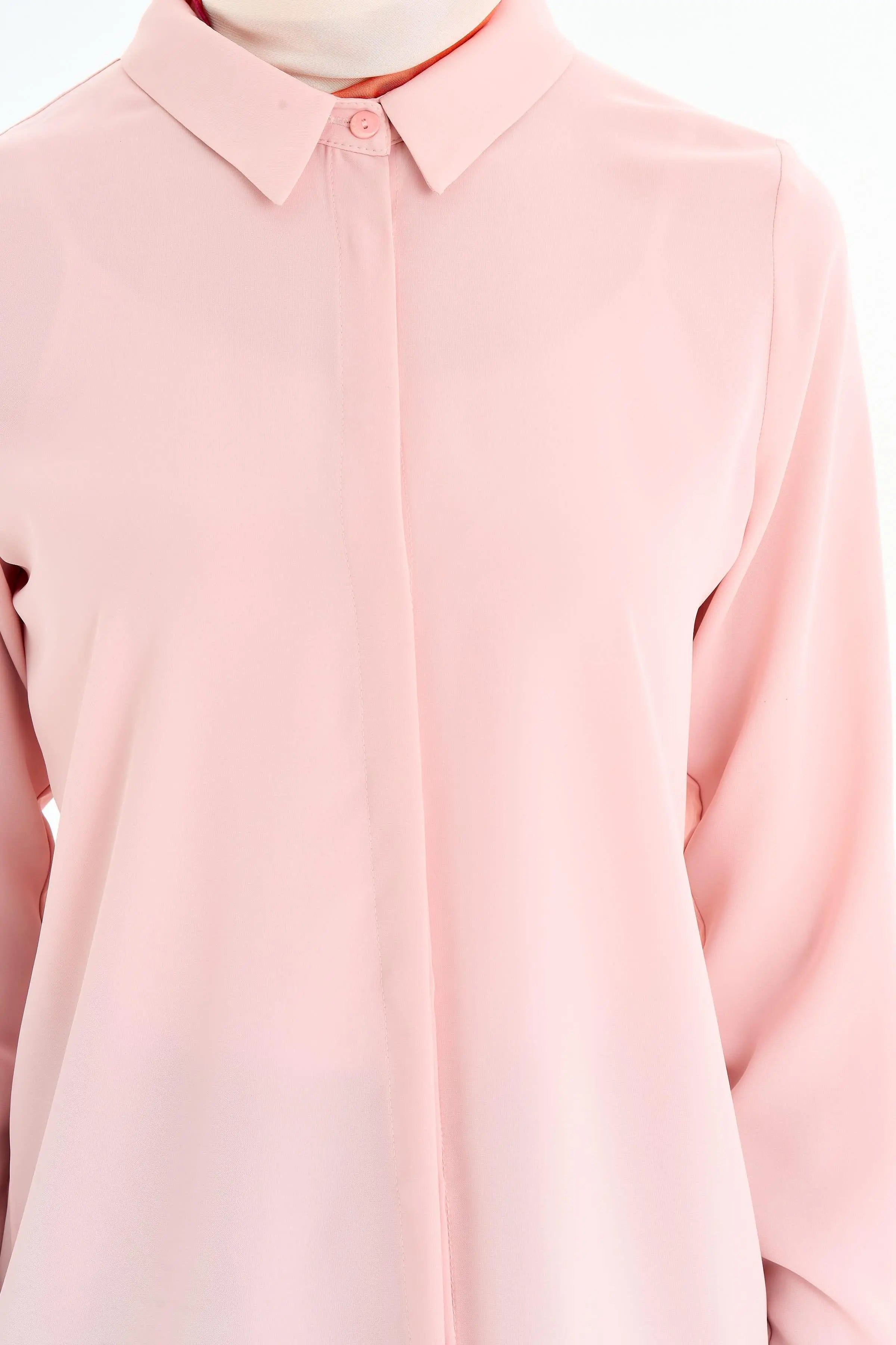 Gizli Patlı Basic Gömlek - Pudra TUGBA