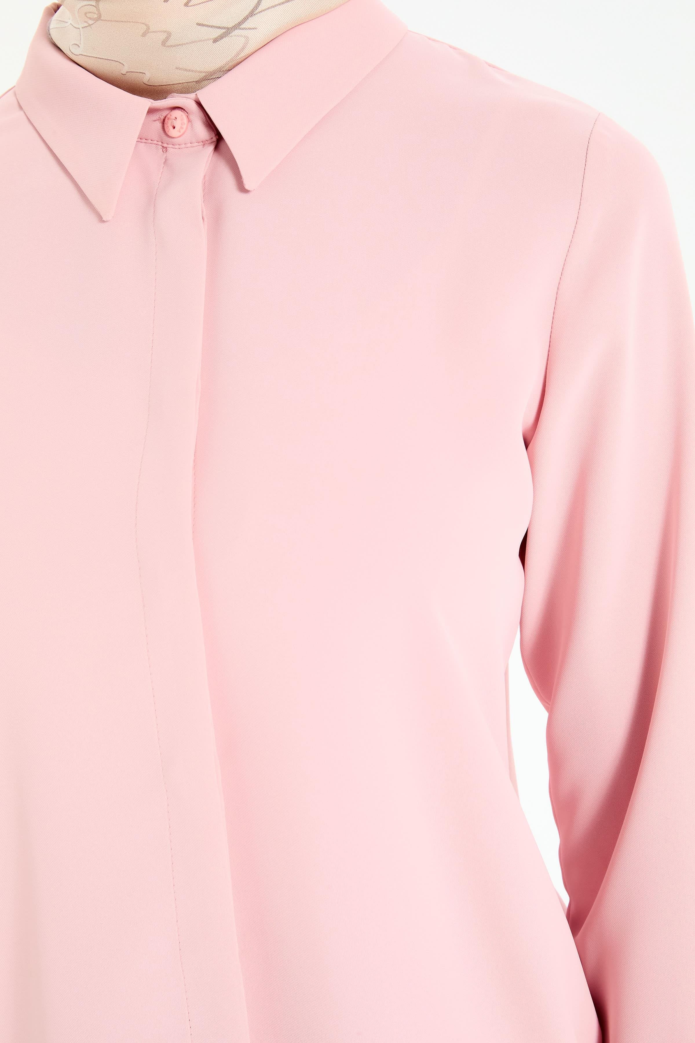 Gizli Patlı Basic Gömlek - Pudra TUGBA