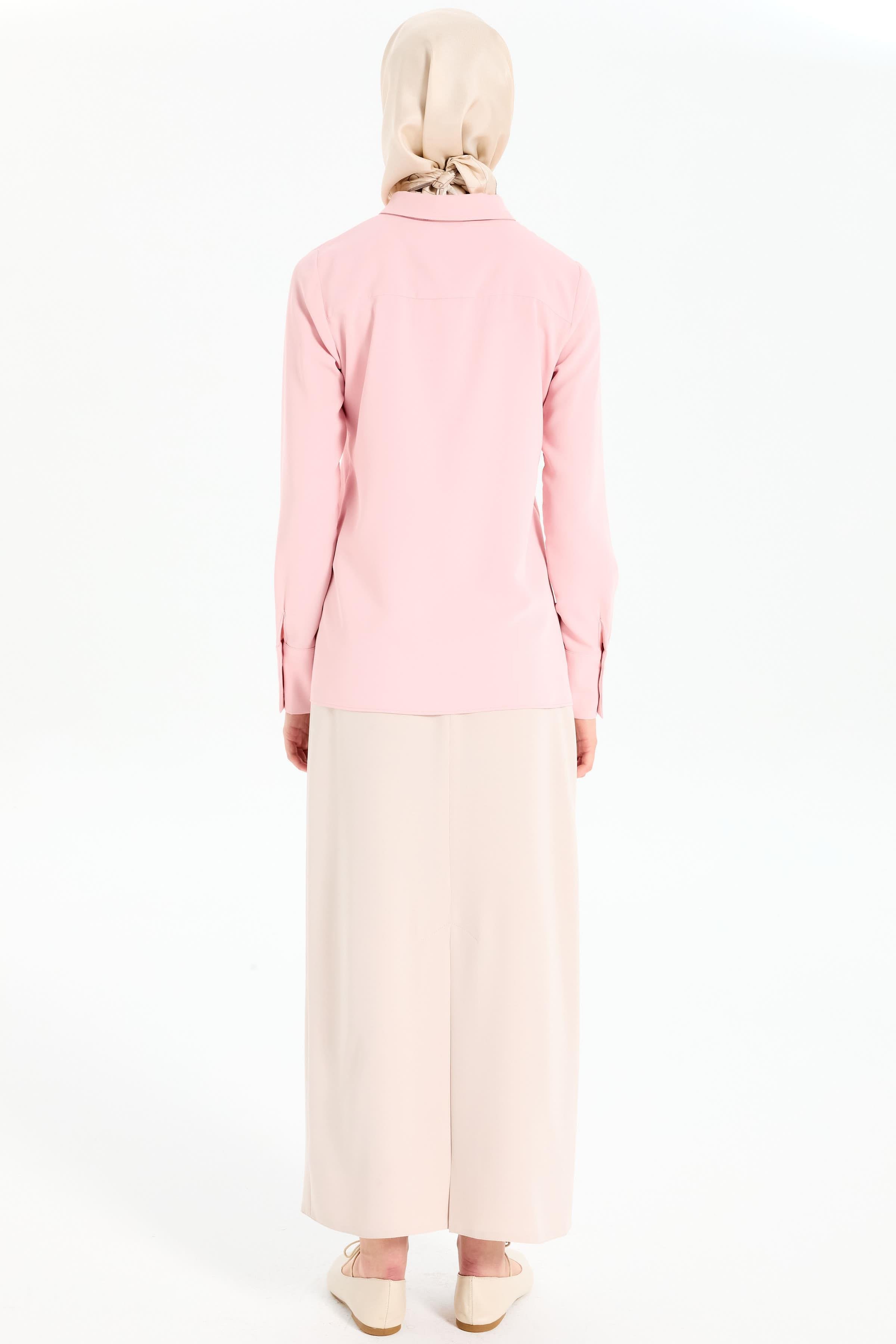 Gizli Patlı Basic Gömlek - Pudra TUGBA