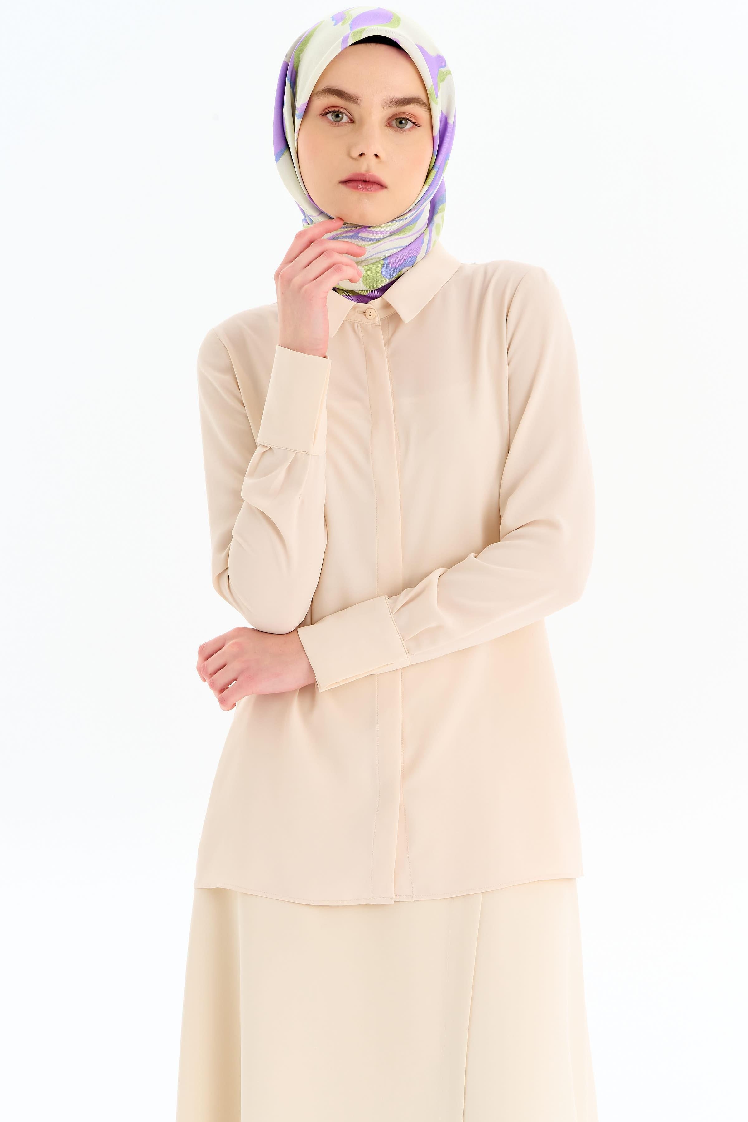 Gizli Patlı Basic Gömlek - Taş TUGBA