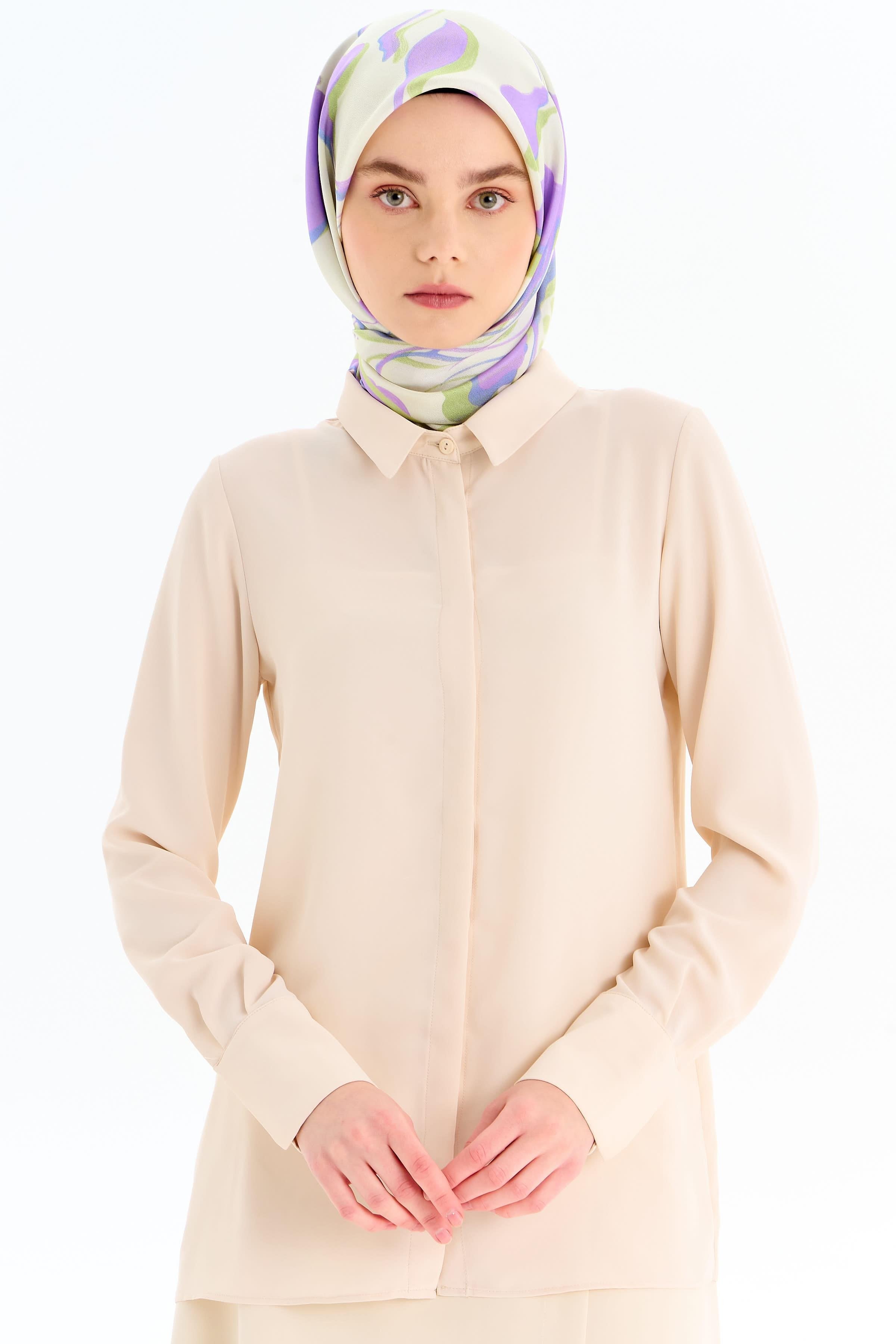 Gizli Patlı Basic Gömlek - Taş TUGBA