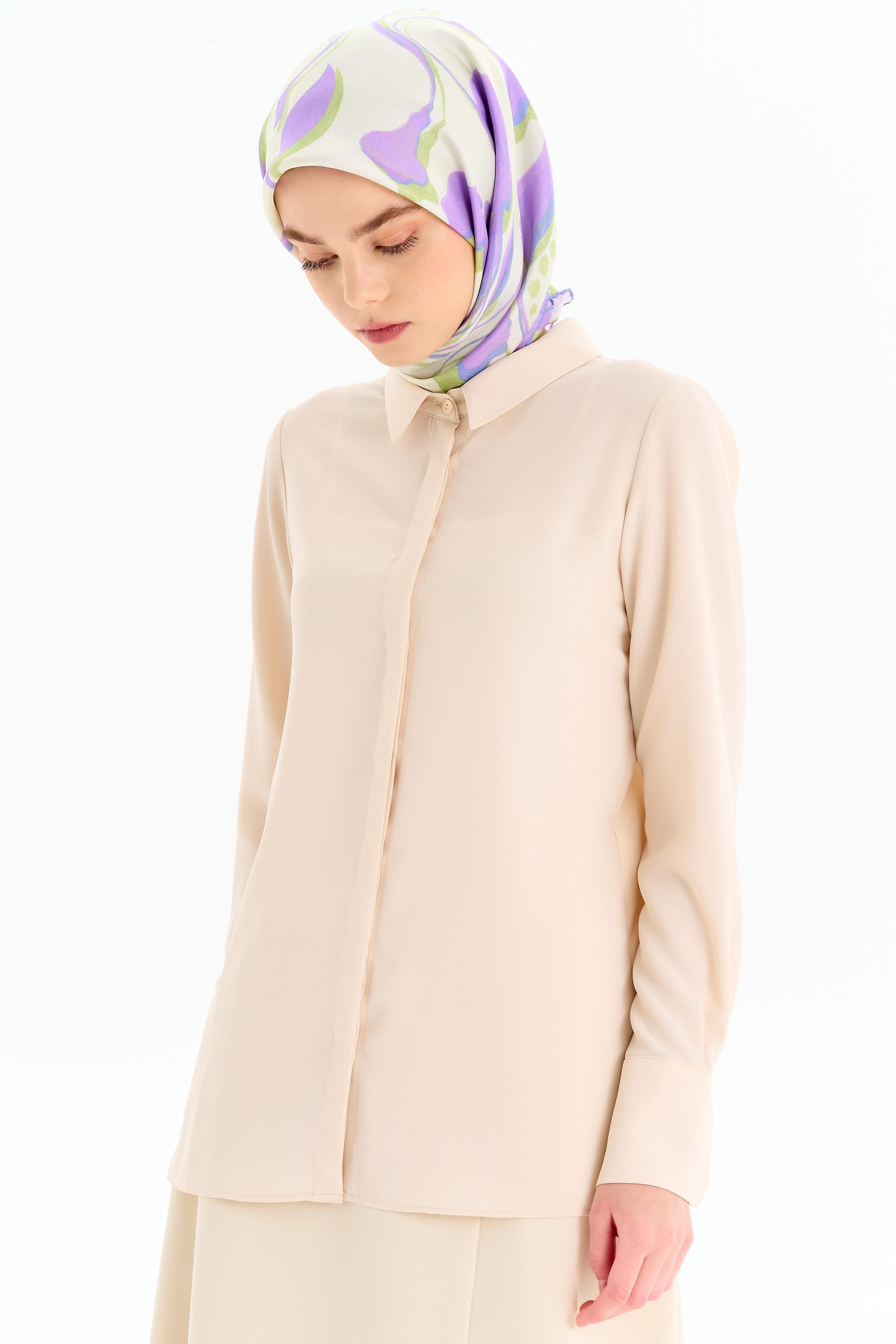 Gizli Patlı Basic Gömlek - Taş TUGBA