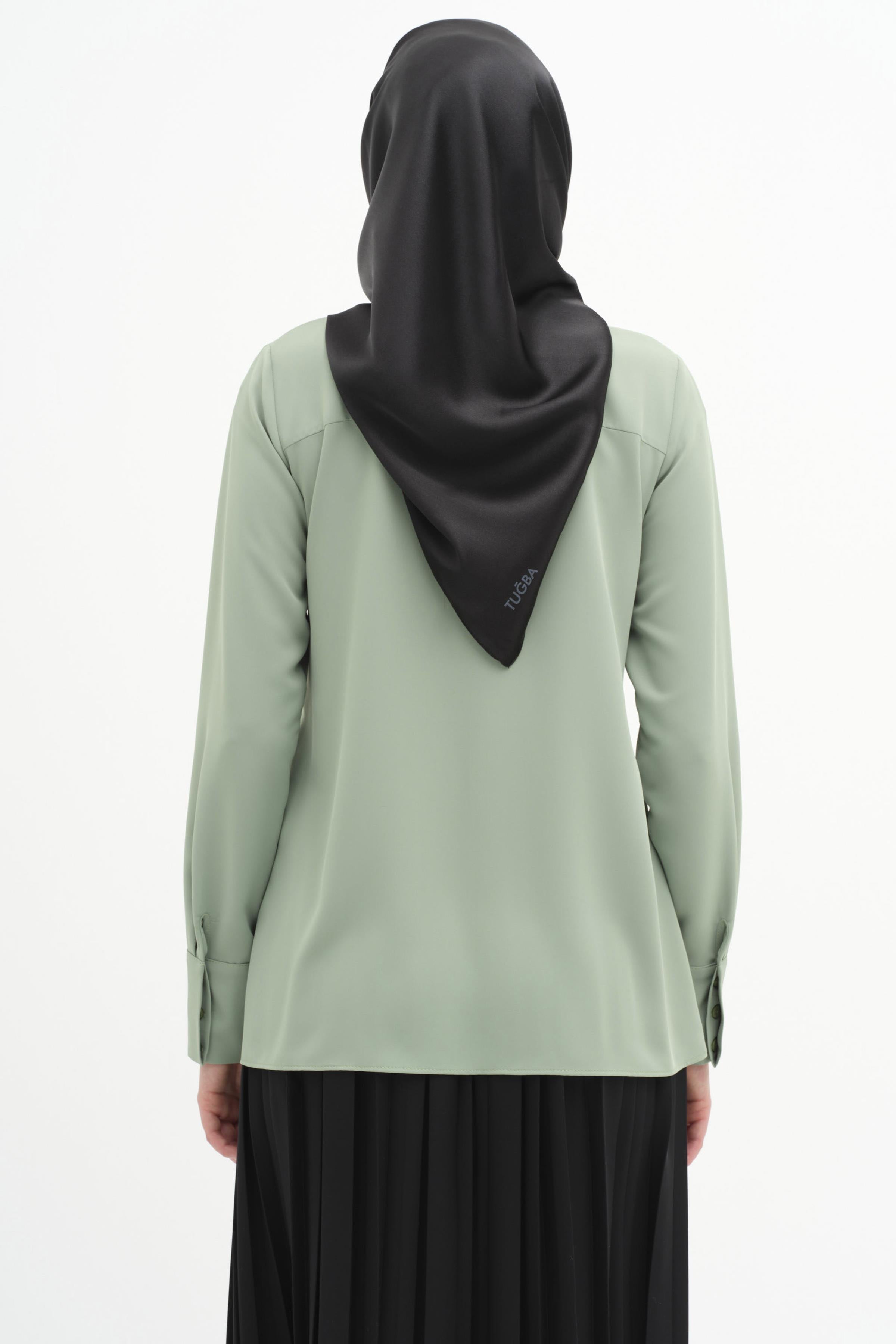 Gizli Patlı Basic Gömlek - Yeşil TUGBA