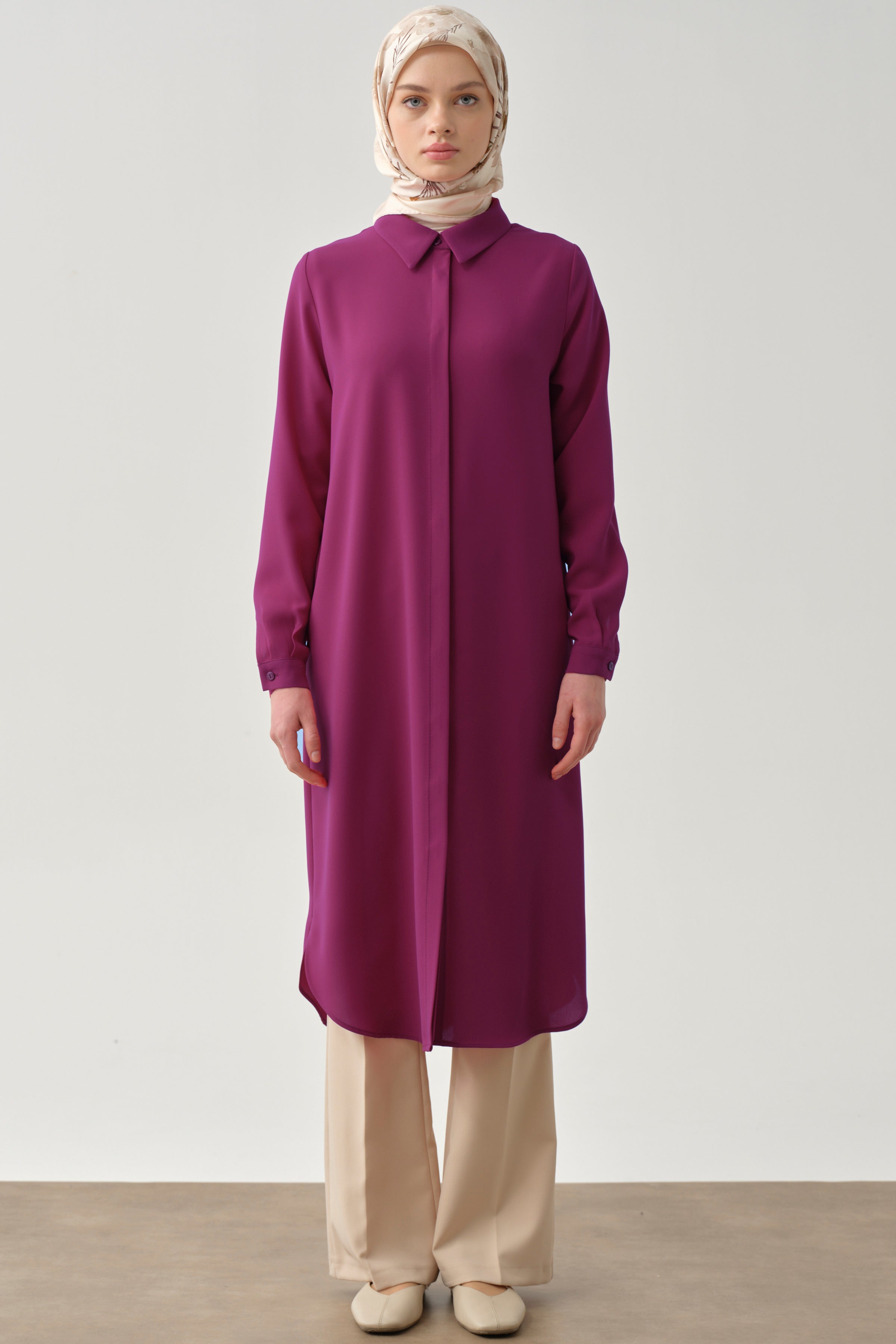 Gizli Patlı Basic Tunik - Fuşya TUGBA