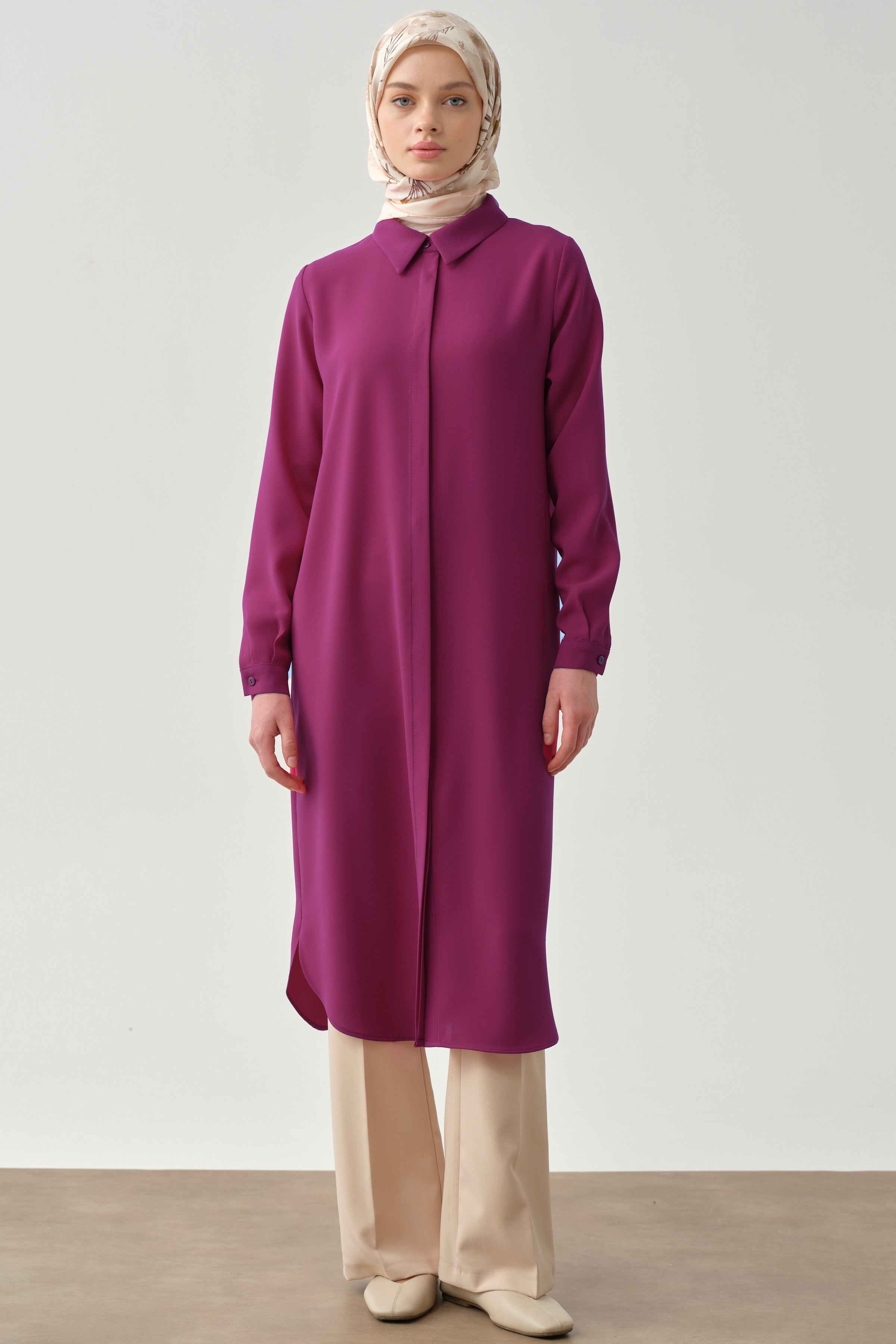 Gizli Patlı Basic Tunik - Fuşya TUGBA