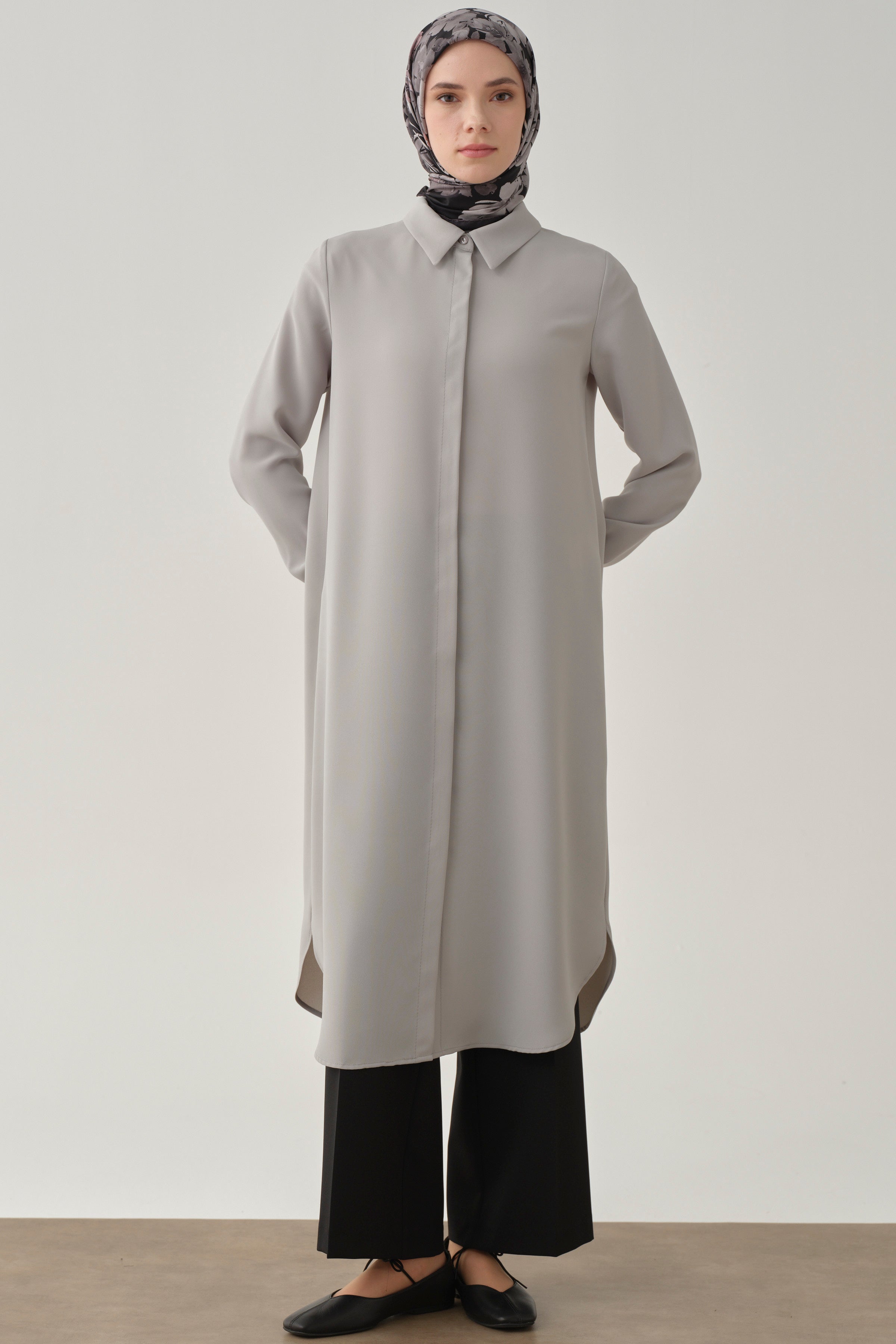 Gizli Patlı Basic Tunik - Gri TUGBA