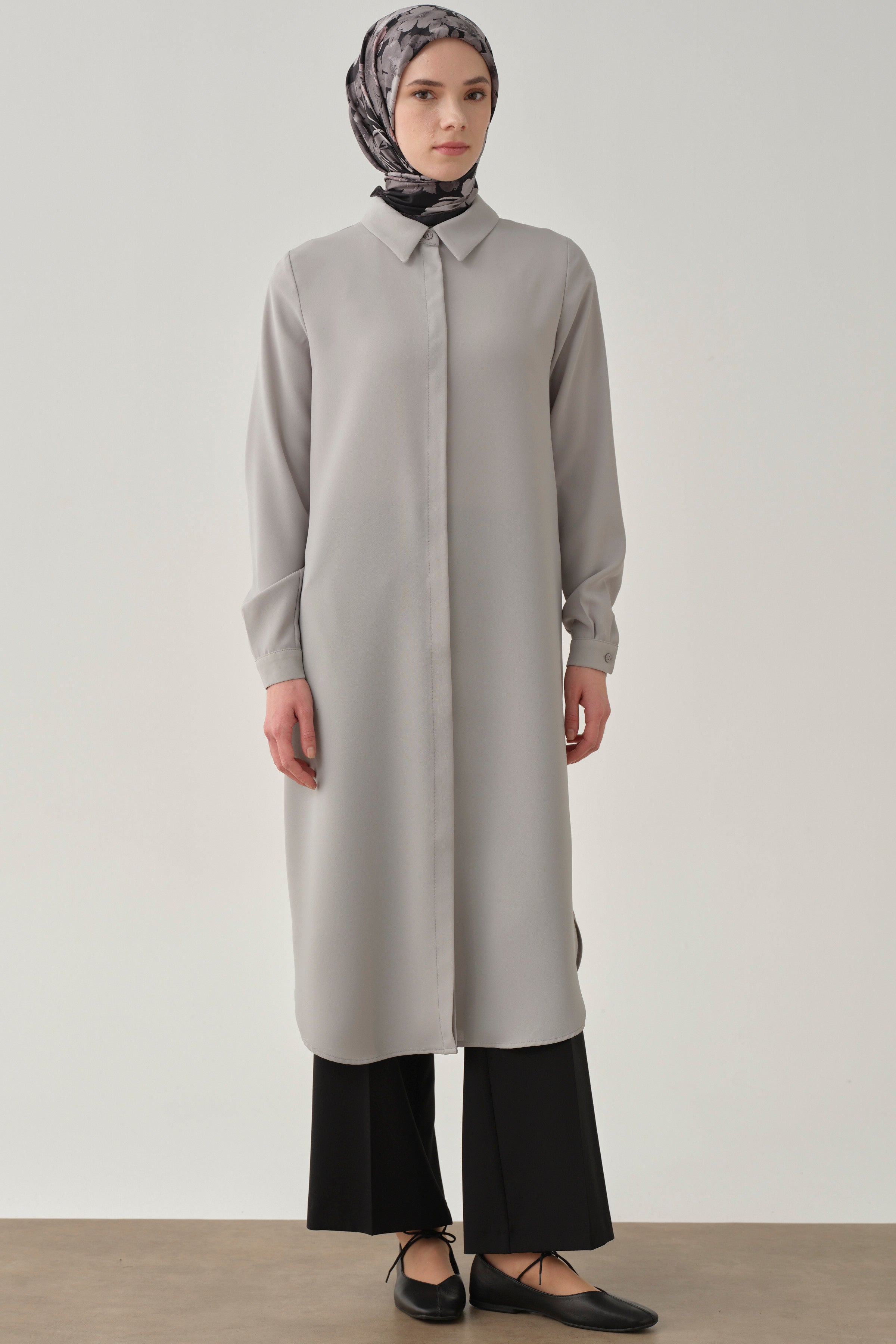 Gizli Patlı Basic Tunik - Gri TUGBA