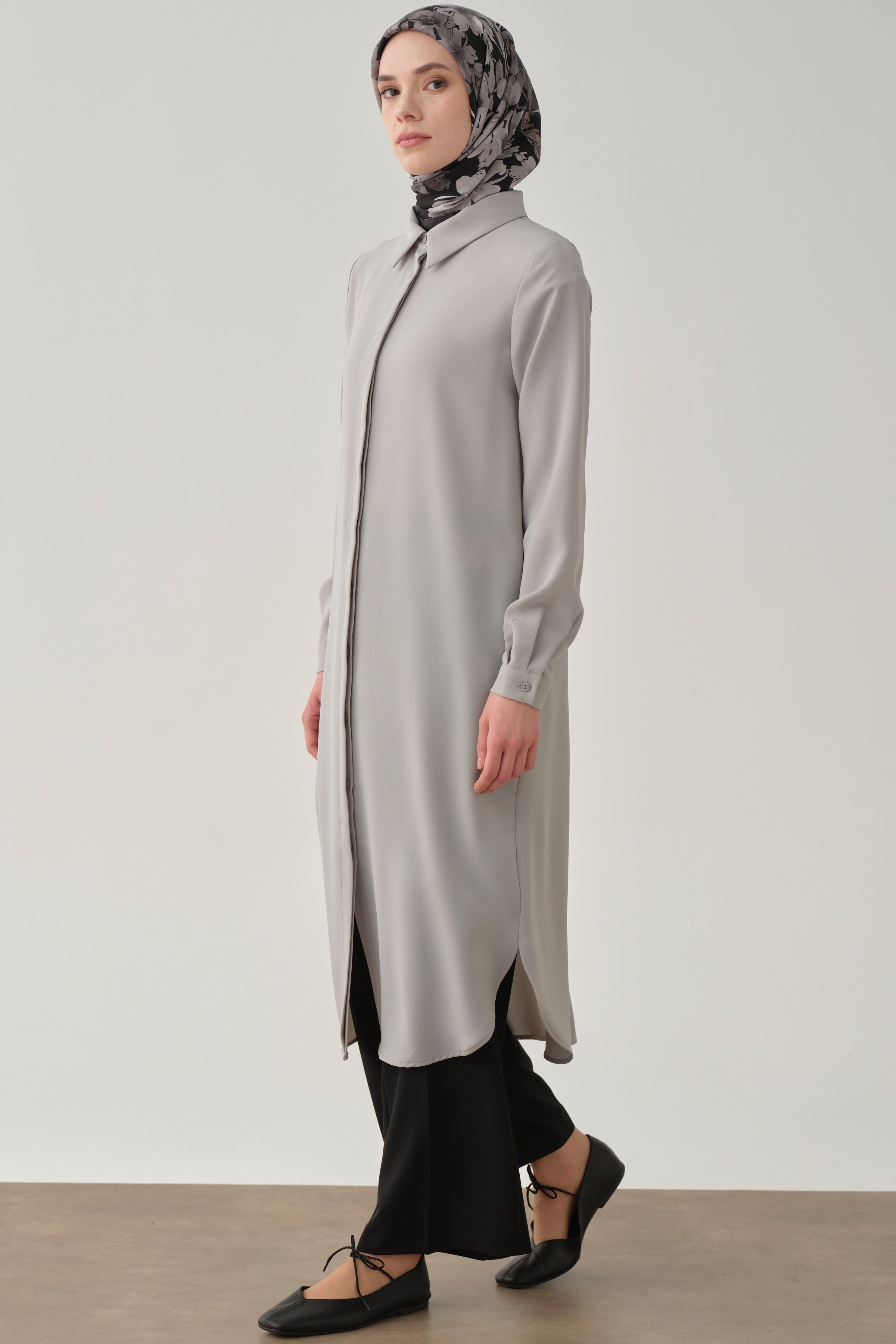 Gizli Patlı Basic Tunik - Gri TUGBA
