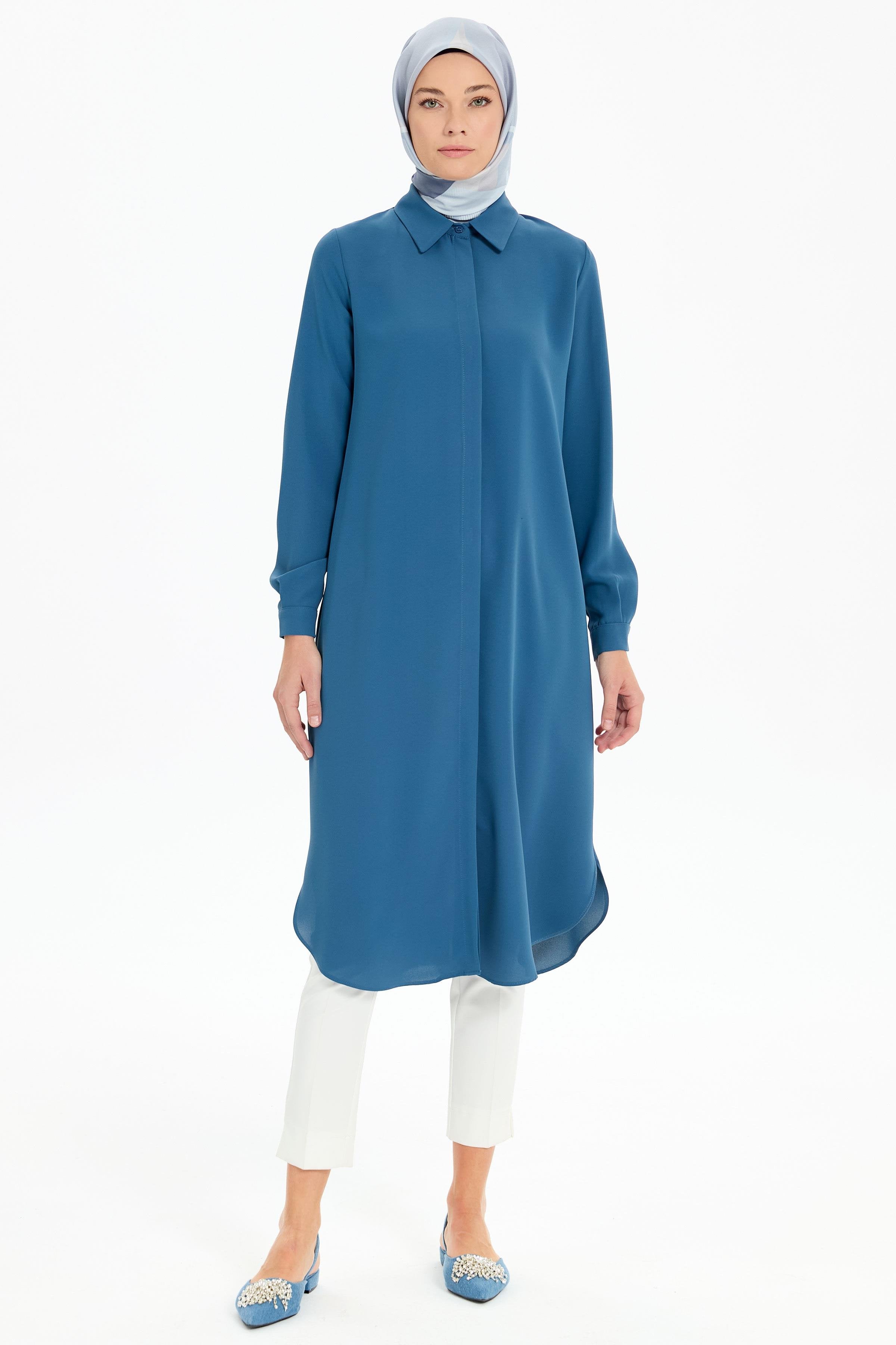 Gizli Patlı Basic Tunik - İndigo TUGBA