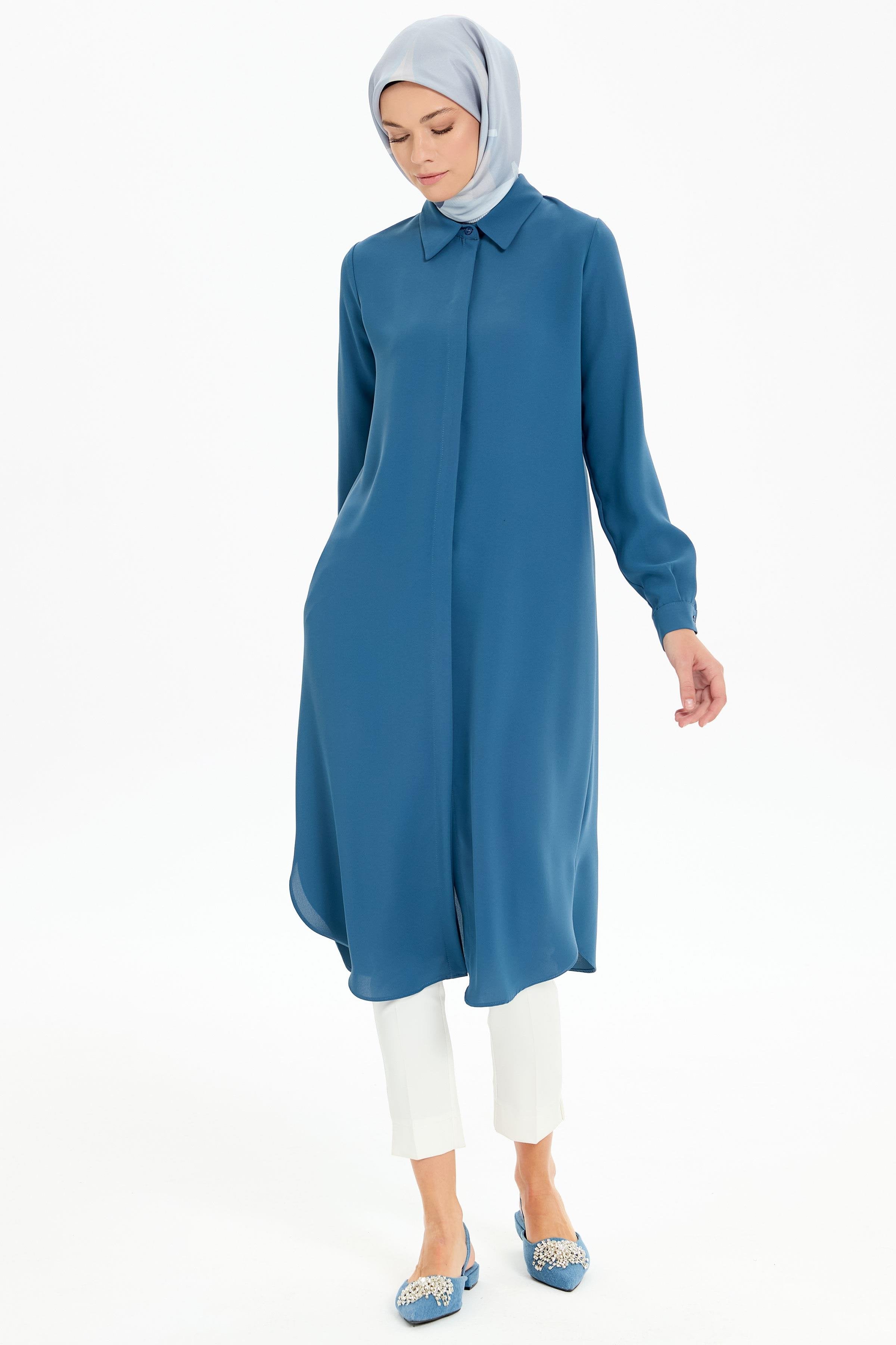Gizli Patlı Basic Tunik - İndigo TUGBA